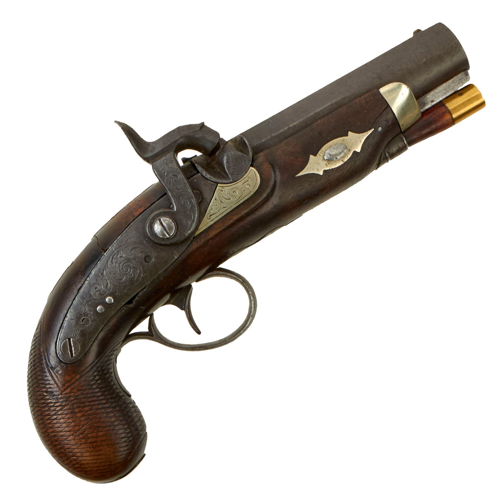 Buy Original U.S. Civil War Era Silver Mounted "Philadelphia Deringer" Style Pocket Percussion Pistol - circa 1860 | Original Firearms Antique For Sale
