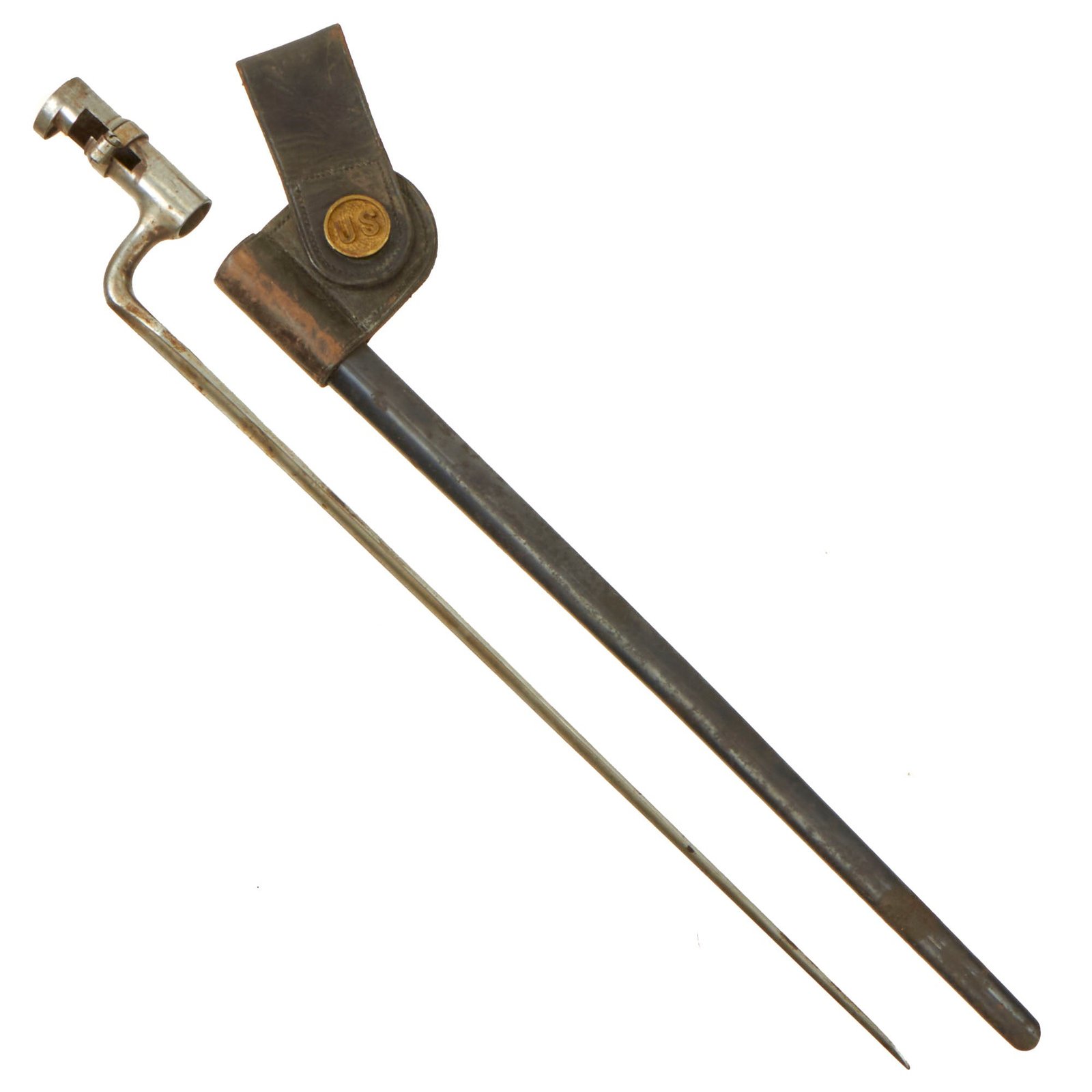 Buy Original U.S. Springfield Trapdoor M1873 Rifle Socket Bayonet with 1st Pattern U.S. Frog and Scabbard | Original Firearms Antique For Sale