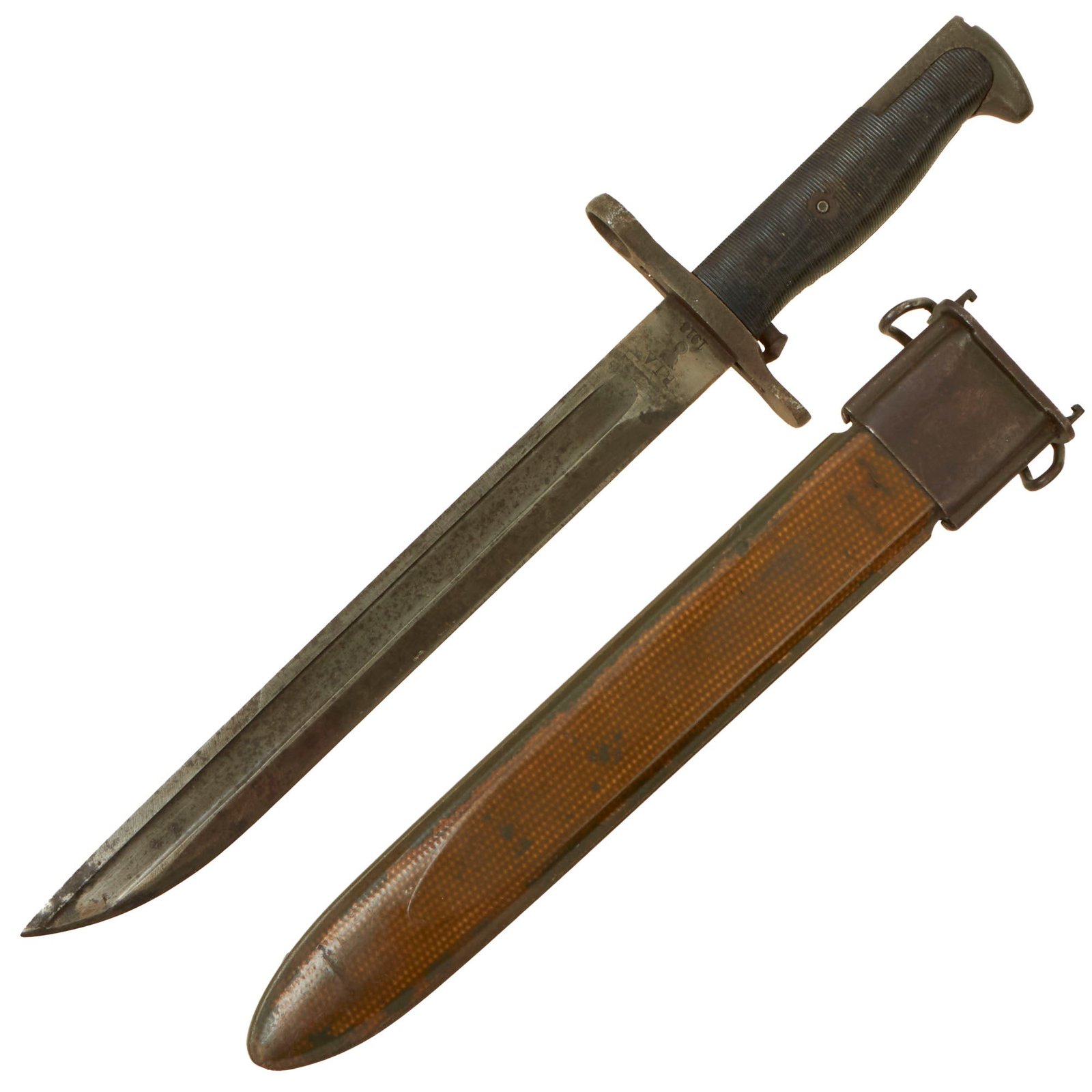 Buy Original U.S. WWII M1905E1 M1 Garand 10 inch Cut Down Bayonet by Rock Island Arsenal Dated 1918 with M7 Scabbard | Original Firearms Antique For Sale