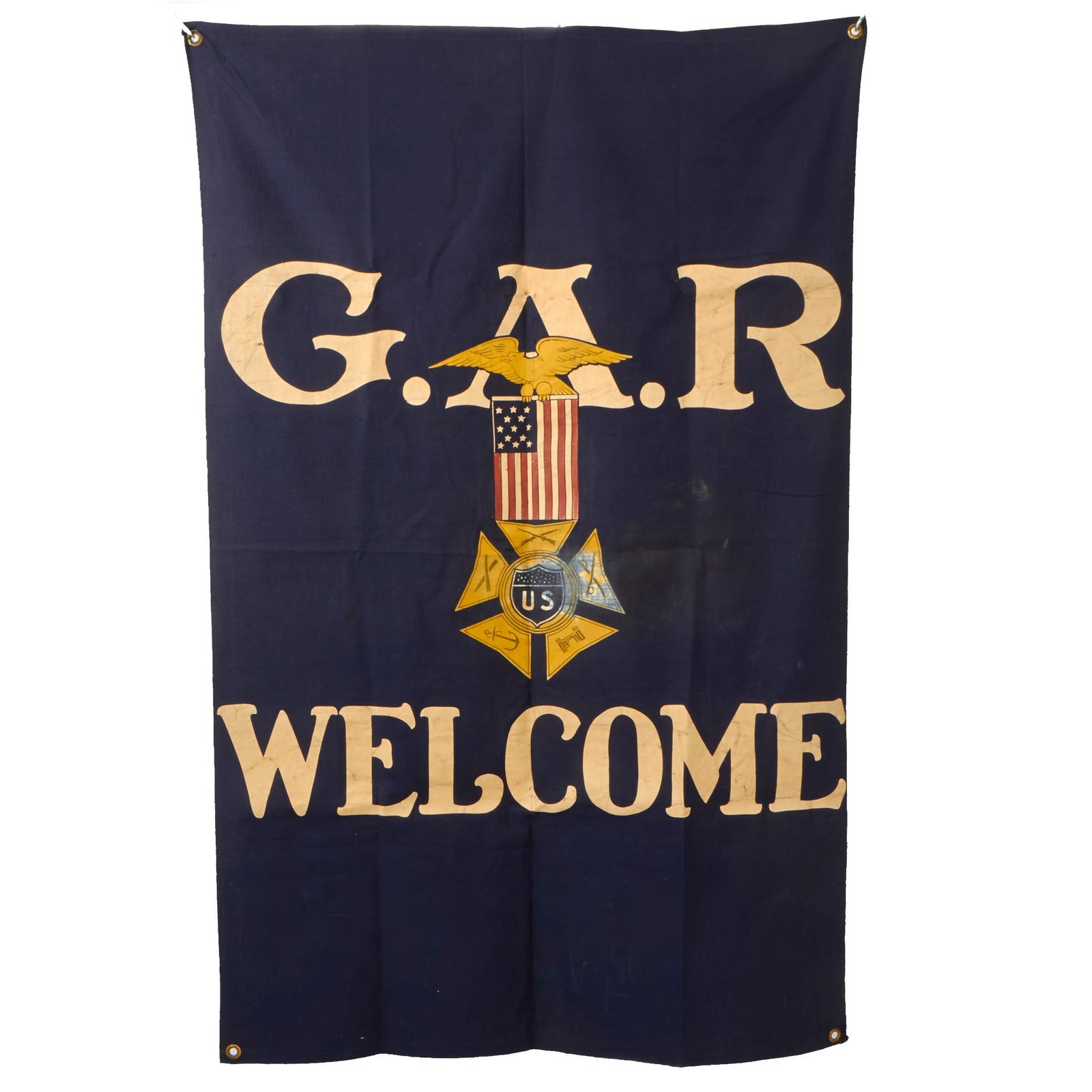 Buy Original U.S. Civil War Post War Grand Army of the Republic (GAR) Painted Canvas Welcome Banner - 57" x 37" | Original Firearms Antique For Sale