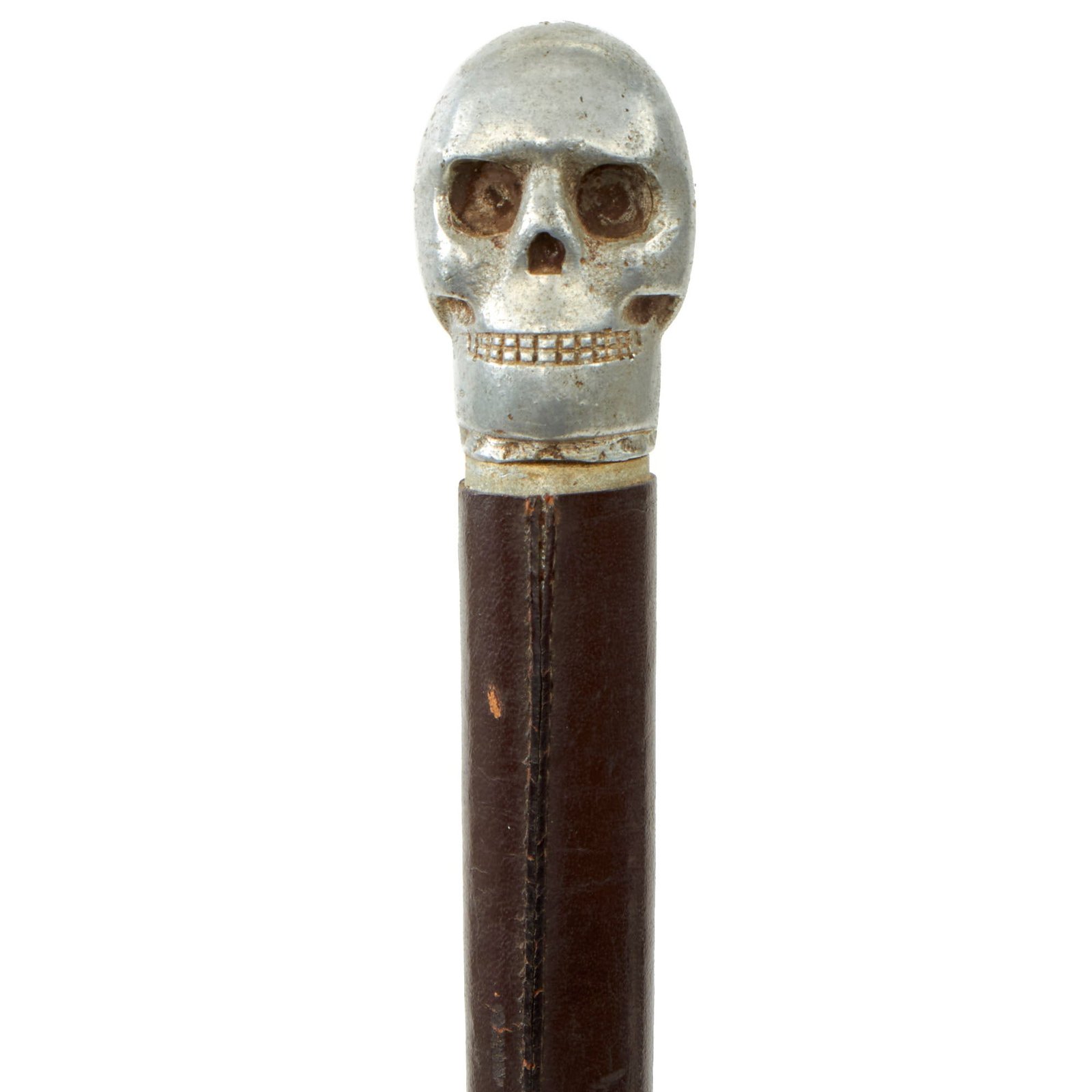 Buy Original British WWI Officer's Private Purchase Leather Covered Aluminum Swagger Stick With Weighted Skull End For Use As Trench Club Circa 1917 | Original Firearms Antique For Sale