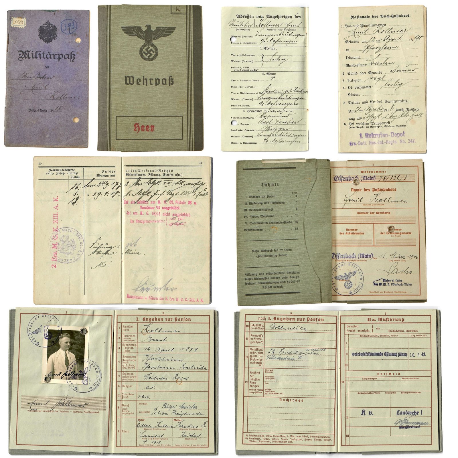 Buy Original German WWI Militärpaß & WWII Heer Wehrpaß Military ID of WWI Veteran Musketier Emil Kollmer with Translation | Original Firearms Antique For Sale