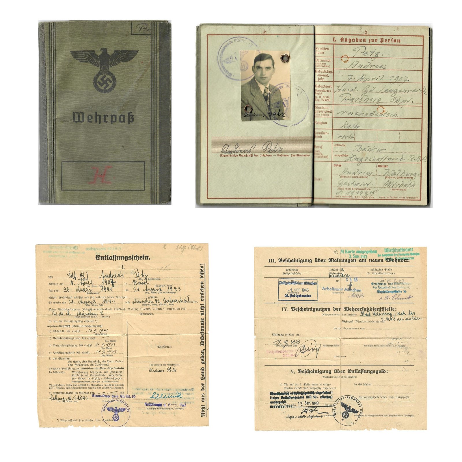 Buy Original German WWII Wehrpaß Military ID of Zugschaffner (Train Conductor) Andreas Petz with Translation | Original Firearms Antique For Sale