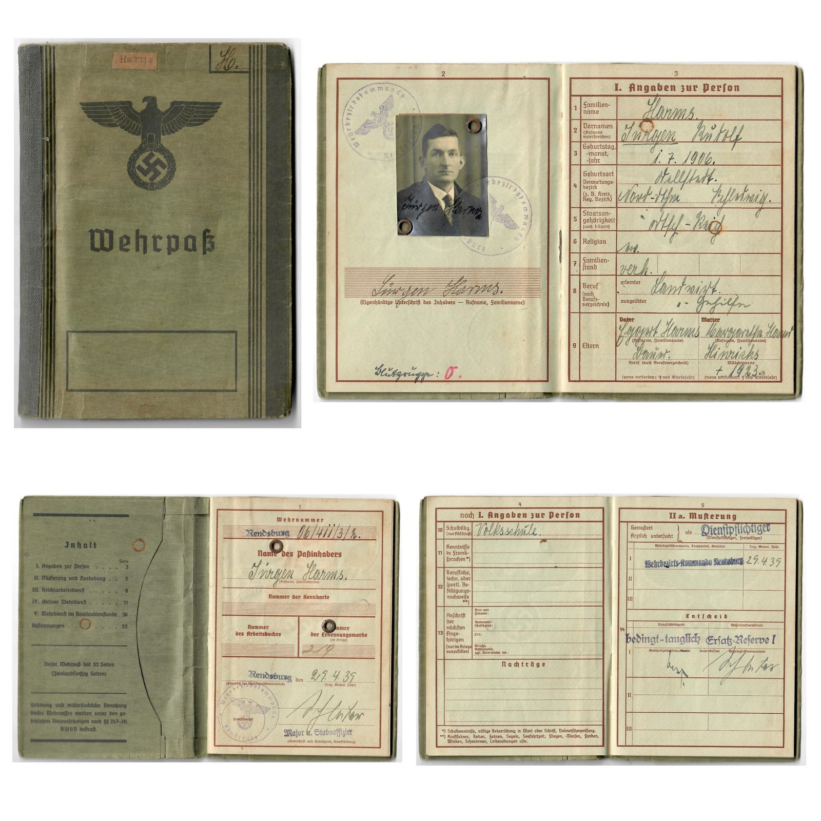 Buy Original German WWII Wehrpaß Military ID of Obergefreiter Jürgen Harms with Translation | Original Firearms Antique For Sale