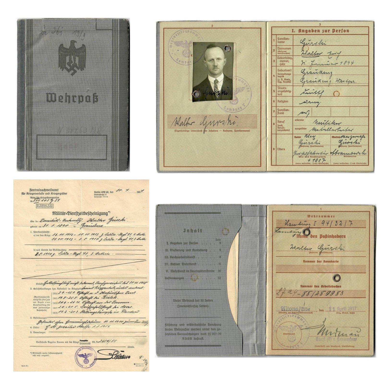 Buy Original German WWII Wehrpaß Military ID of WWI Veteran Sanitätsunderoffizier Walter Gurski with Translation | Original Firearms Antique For Sale