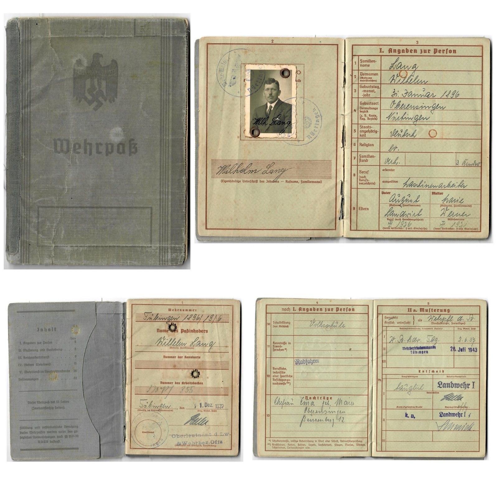 Buy Original German WWII Wehrpaß Military ID of WWI Veteran & P.O.W. Gefreiter Wilhelm Lang with Translation | Original Firearms Antique For Sale