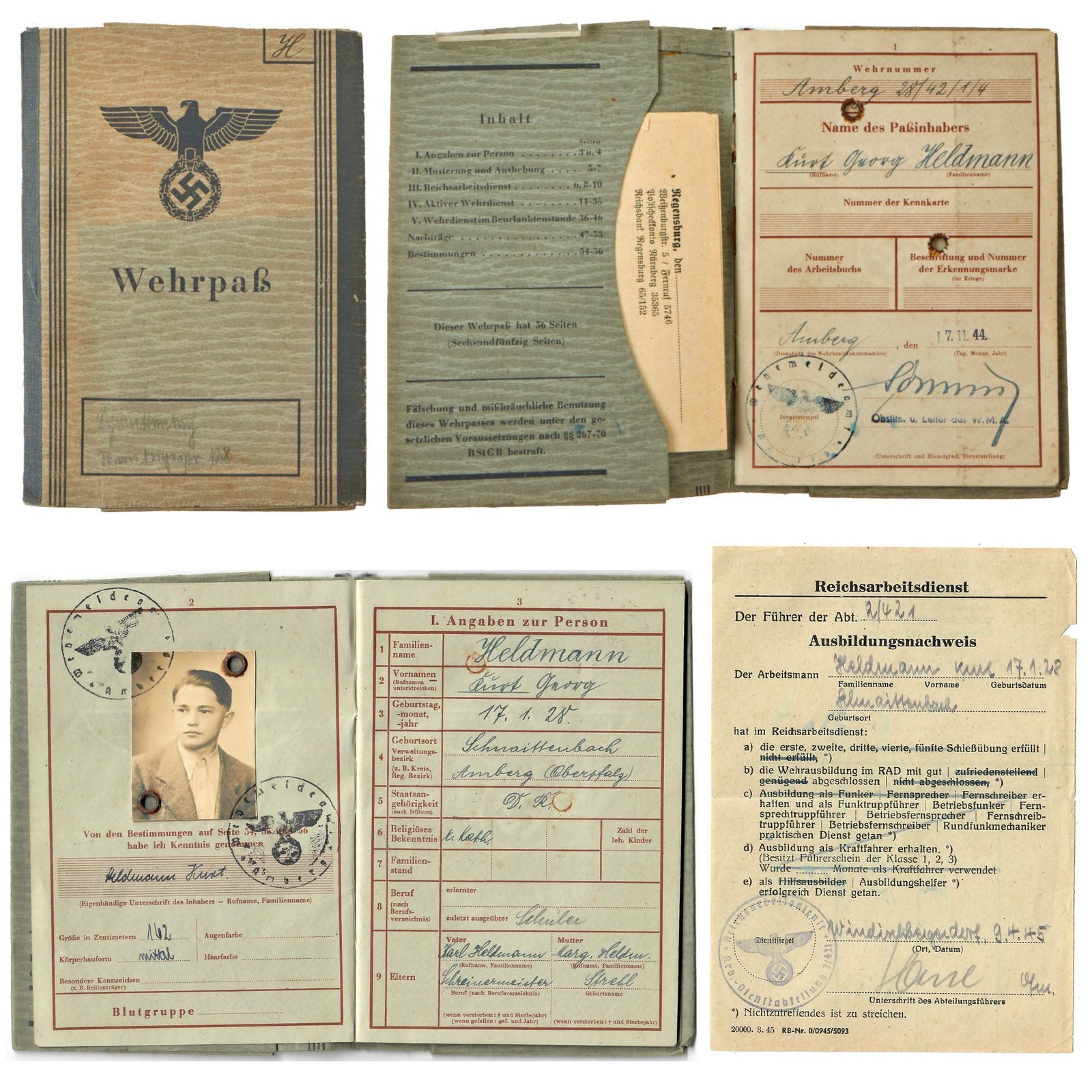 Buy Original German WWII Wehrpaß Military ID of RAD Labor Corps Arbeitsmann Kurt Georg Heldmann with Translation | Original Firearms Antique For Sale
