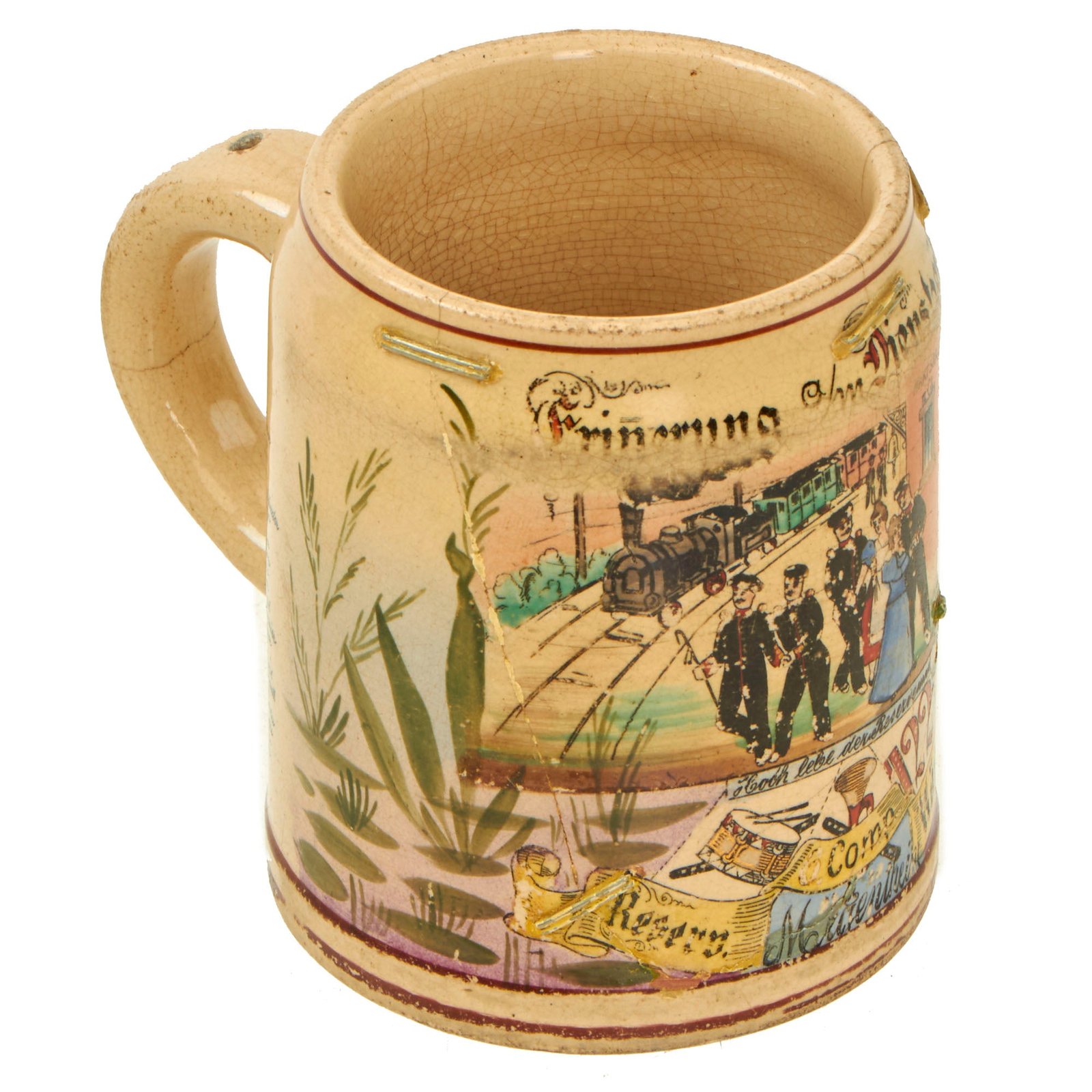 Buy Original Imperial German WWI Era Repaired 122nd (4th Württemberg) Fusiliers "Emperor Francis Joseph of Austria, King of Hungary" Reservist Beer Stein Mug | Original Firearms Antique For Sale