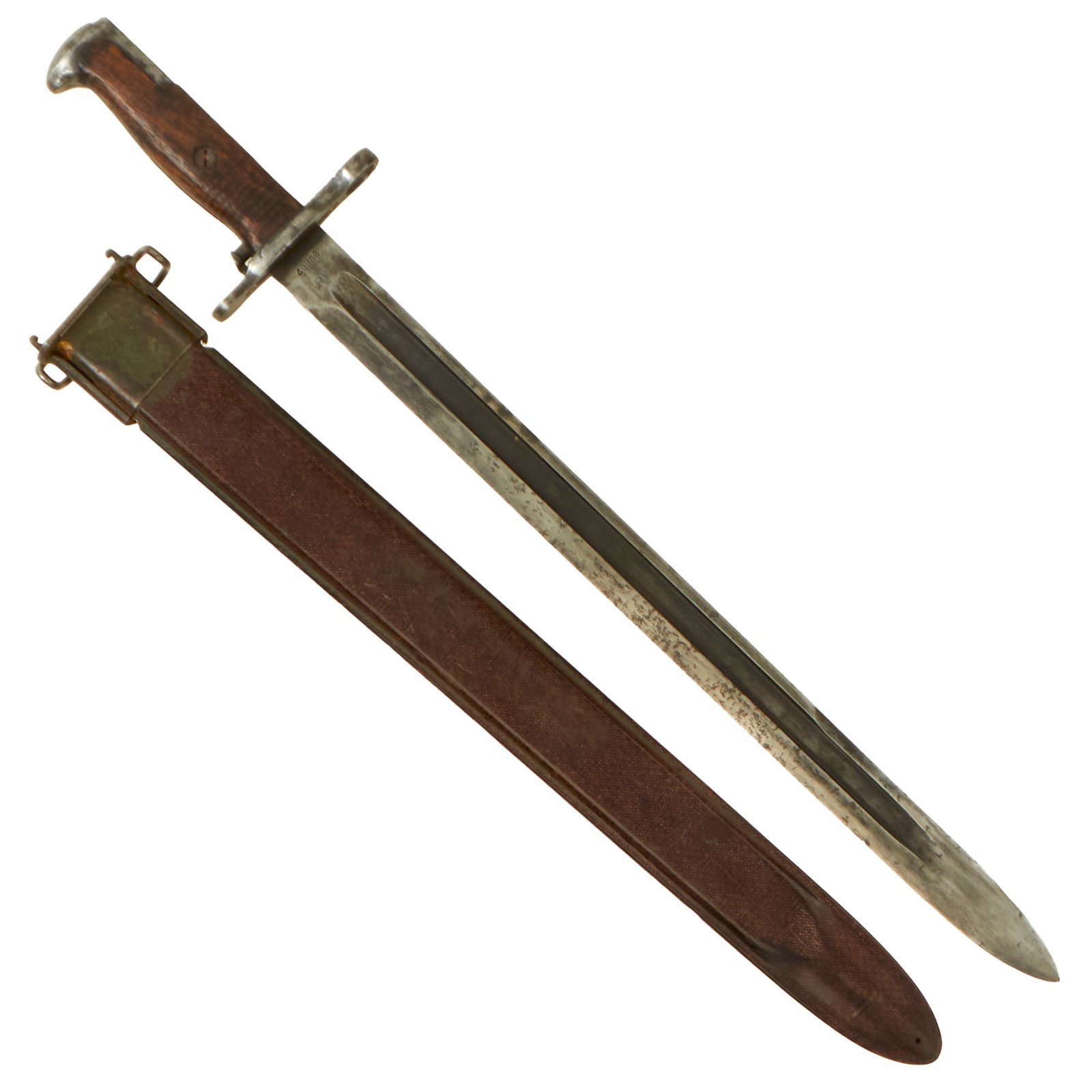 Buy Original U.S. WWI & WWII M1905 Springfield 16" Rifle Bayonet marked S.A. with WWII M3 Scabbard - Dated 1906, 1st Year Production | Original Firearms Antique For Sale
