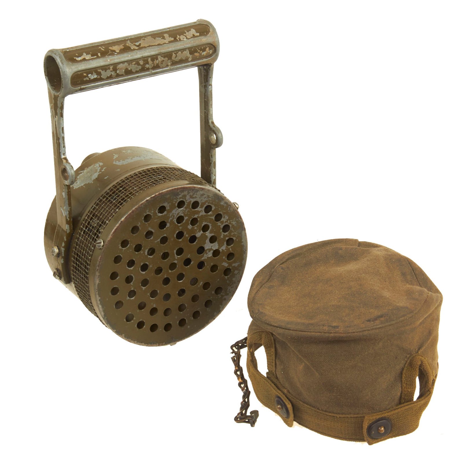 Buy Original U.S. WWII Hand Held Air Raid Siren by Federal Electric Company with Rare Canvas Cover & Sling | Original Firearms Antique For Sale