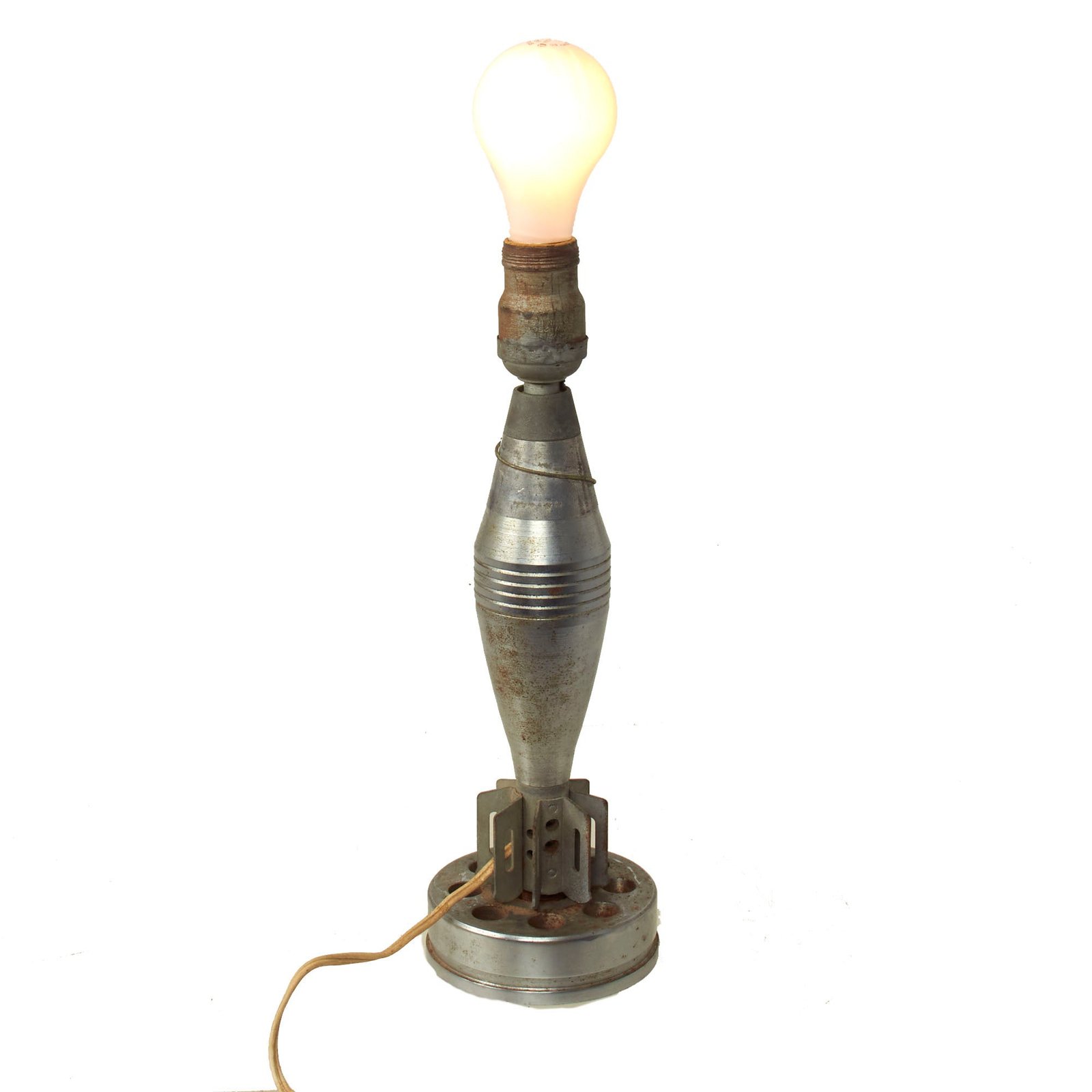 Buy Original U.S. WWII / Korean War M49A2 60mm Deactivated Mortar Round Desktop Lamp With Intact Wiring | Original Firearms Antique For Sale