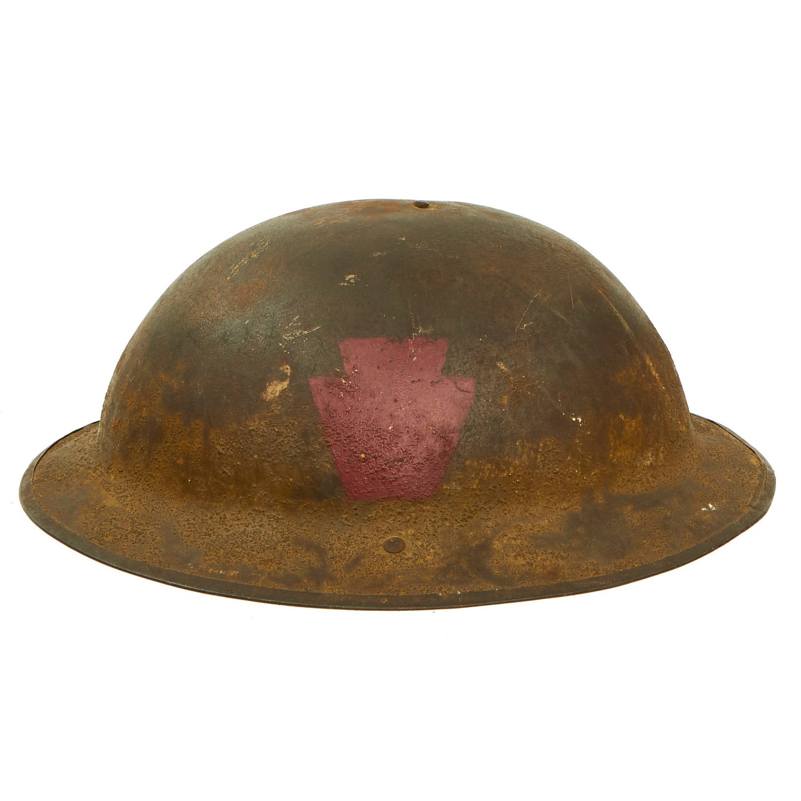 Buy Original U.S. WWI 28th “Keystone” Infantry Division M1917 Doughboy Helmet Heat Stamped D/O 1 - British Made Helmet | Original Firearms Antique For Sale