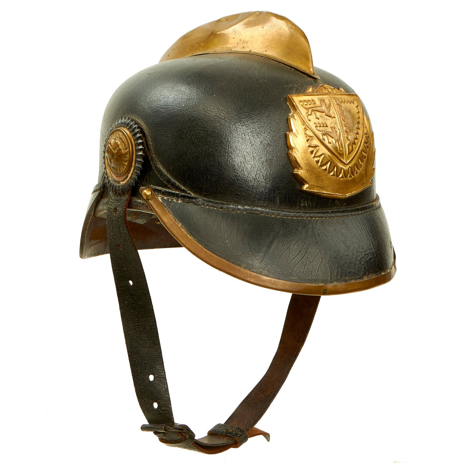 Buy Original Imperial German Pre WWI Schleswig-Holstein Fire Brigade Pickelhaube Style Leather Helmet | Original Firearms Antique For Sale