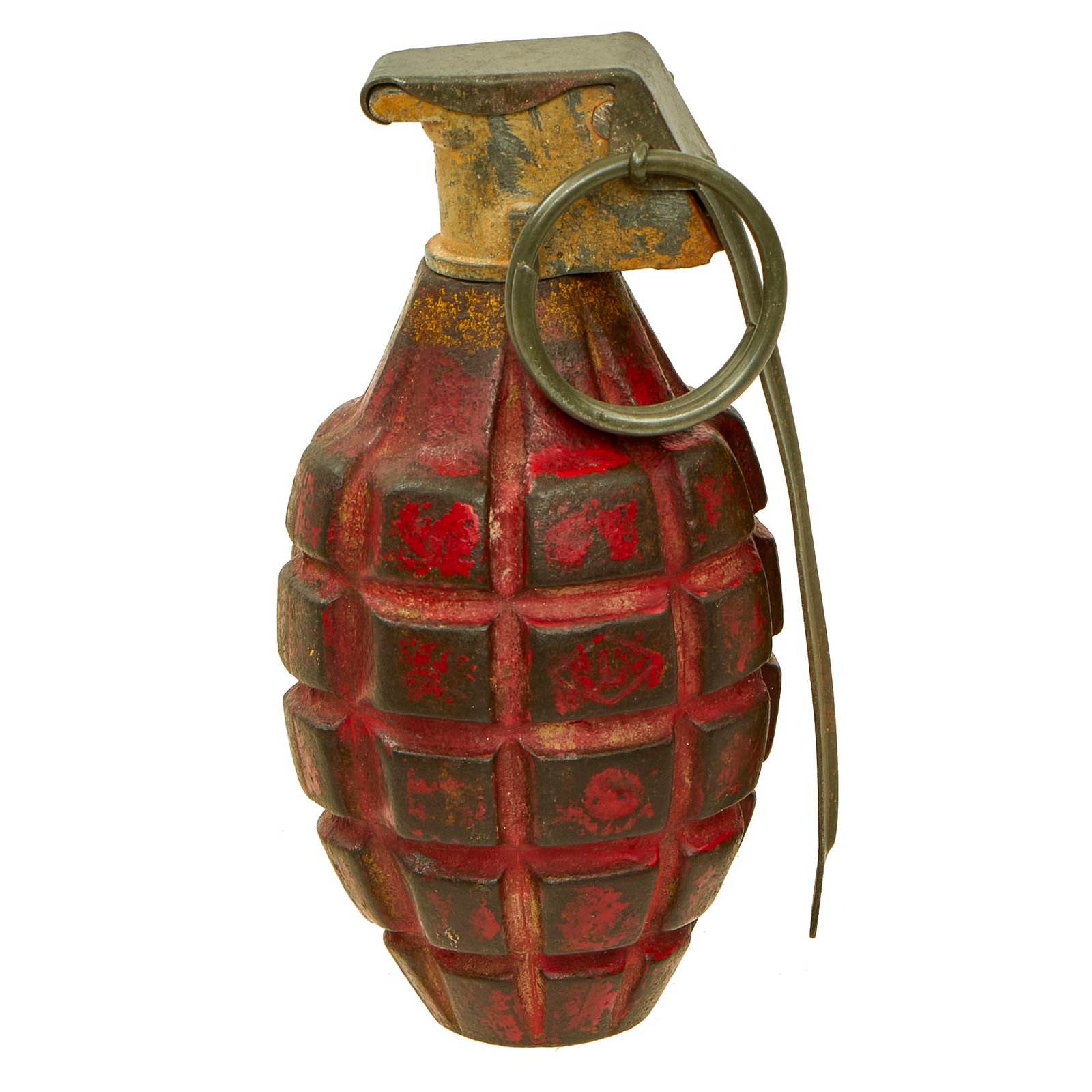 Buy Original U.S. WWII Era Inert MkII Pre War Red Practice Pineapple Grenade with M10A3 Fuze - Circa 1920-1930 | Original Firearms Antique For Sale