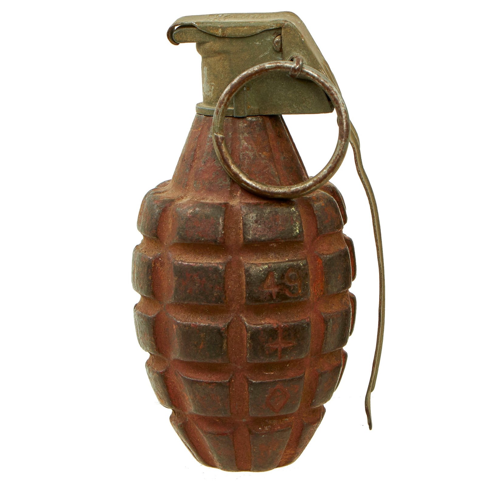 Buy Original U.S. WWII Era Inert MkII Pre War Red Practice Pineapple Grenade with M10A3 Fuze - Circa 1920-1930 | Original Firearms Antique For Sale