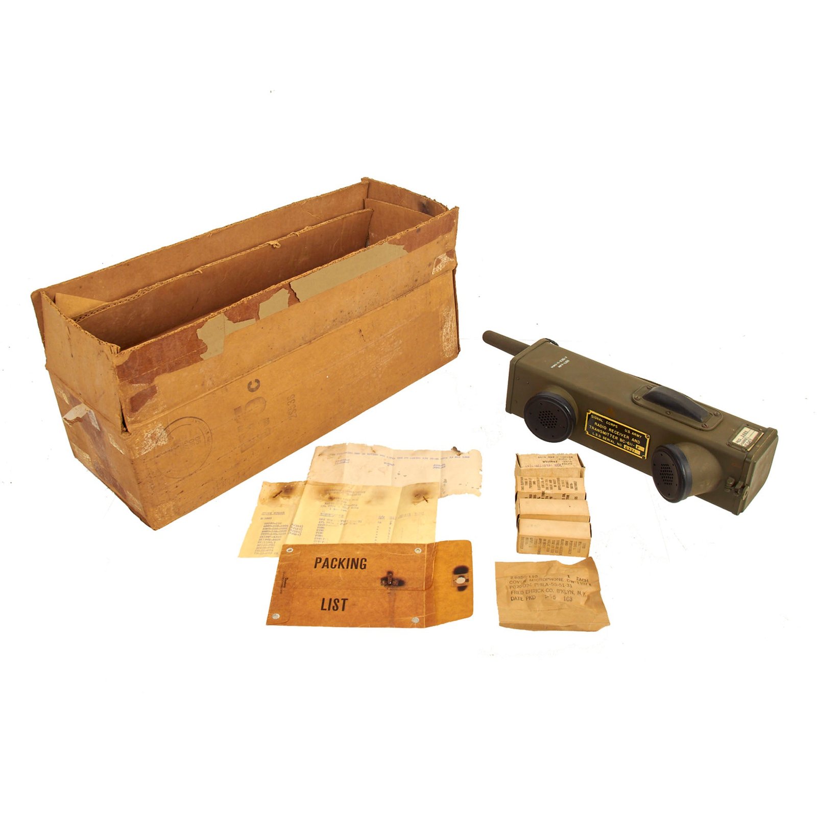 Buy Original U.S. WWII - Post Korean War Handie Talkie SCR-536 Radio Transceiver BC-611-F Set In Original 1955 Dated Repack Box With Contents | Original Firearms Antique For Sale