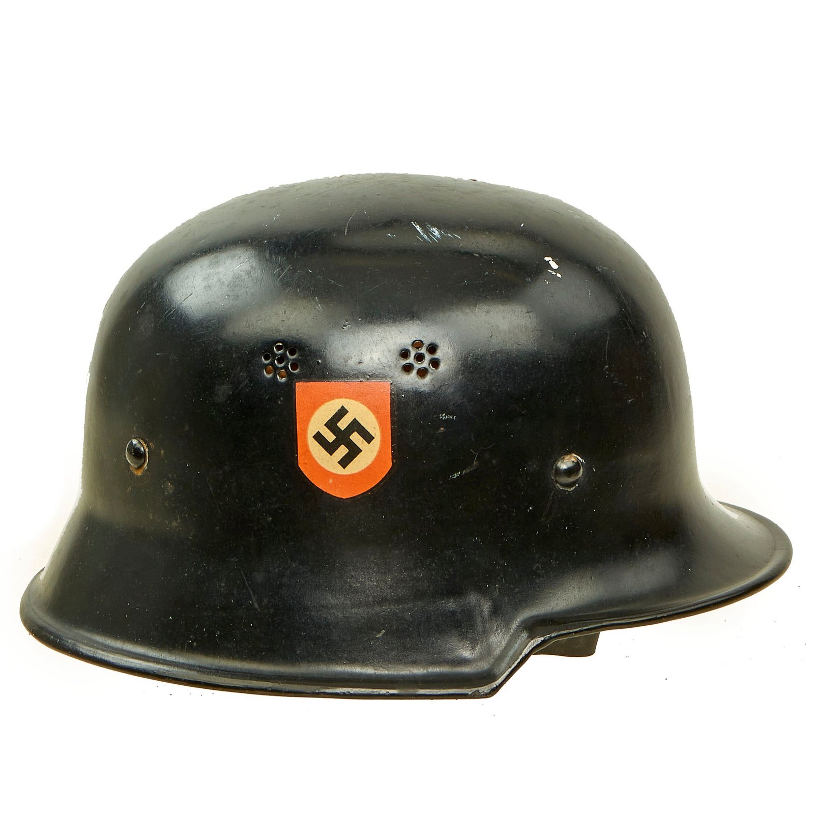 Buy Original German WWII M34 Square Dip NSDAP Double Decal Civic Police Steel Helmet with 57cm Liner - Ordnungspolizei | Original Firearms Antique For Sale