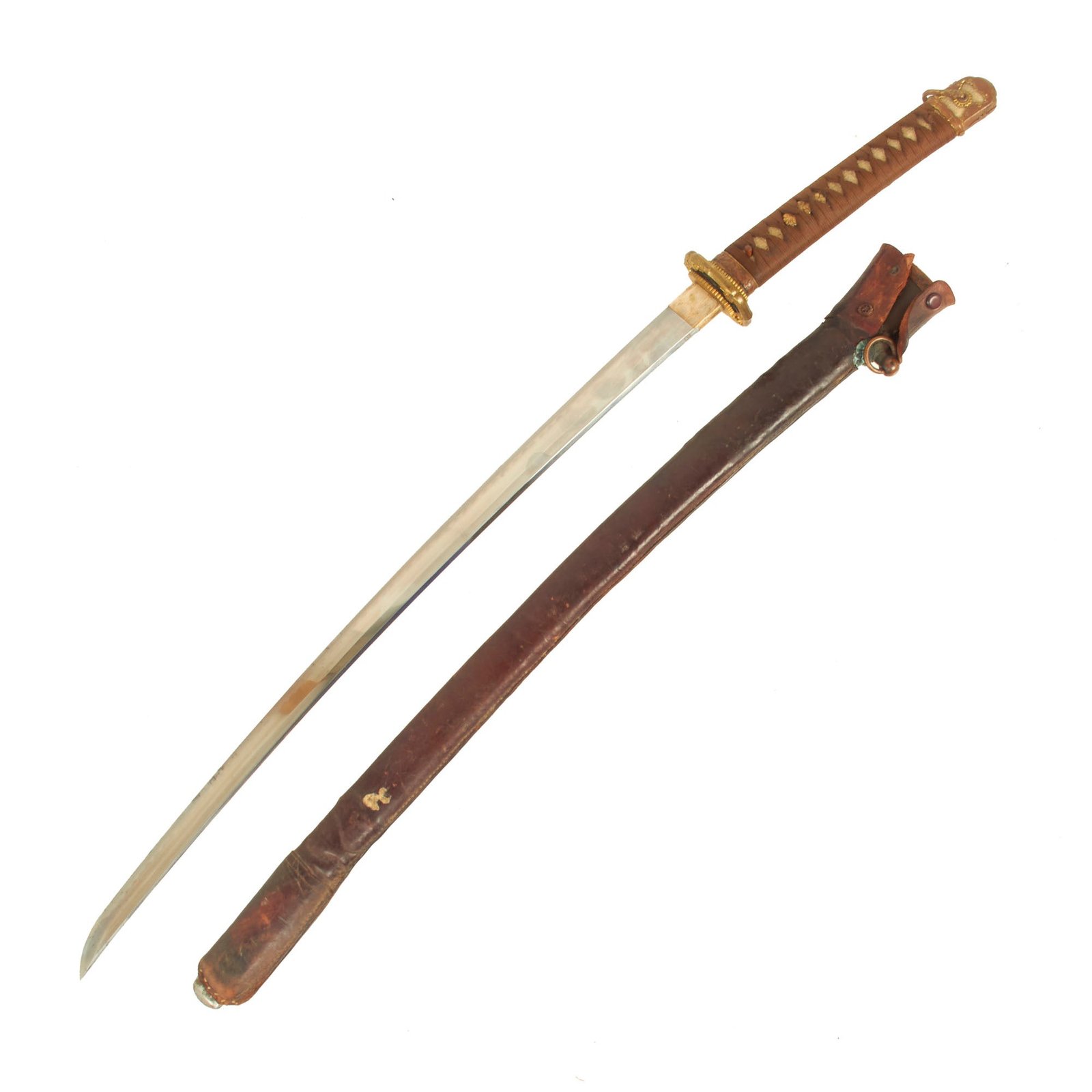 Buy Original WWII Japanese Type 98 Shin-Gunto Handmade Katana Sword by OSAWA KANEHISA with Leather Covered Aluminum Scabbard | Original Firearms Antique For Sale