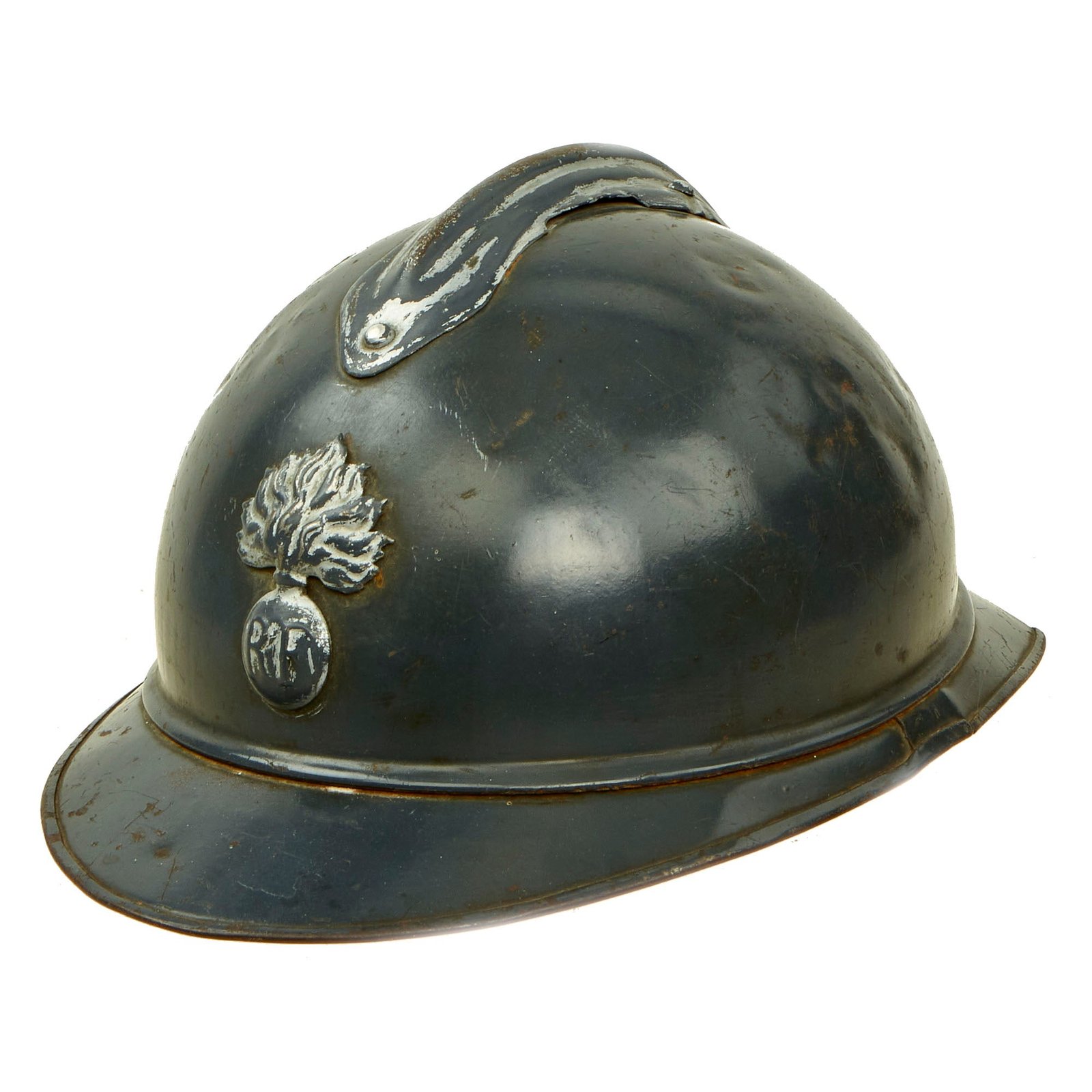 Buy Original French WWI Issue Model 1915 Adrian Helmet in Horizon Blue with RF Badge and Early First Pattern Liner | Original Firearms Antique For Sale