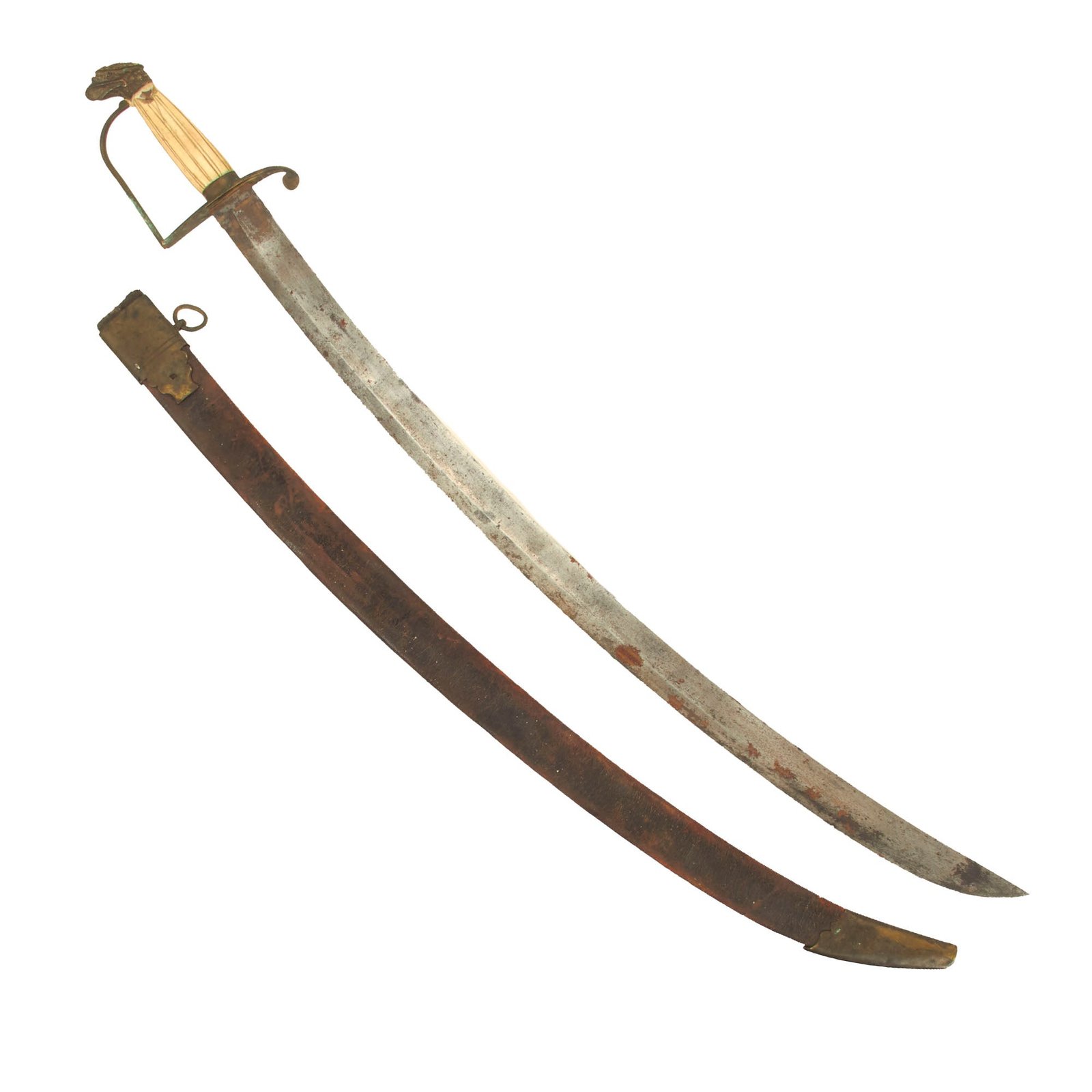 Buy Original U.S. War of 1812 Era Etched Officer's Eagle Head Sword with Ivory Grip and Leather Scabbard | Original Firearms Antique For Sale