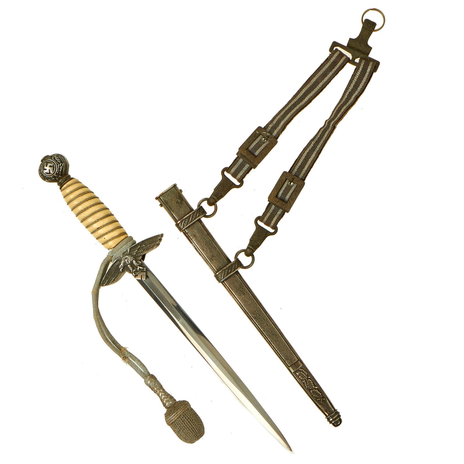 Buy Original WWII German 2nd Model Luftwaffe Dagger by "Siegfried" E. Pack & Söhne with Hanger and Portepee | Original Firearms Antique For Sale