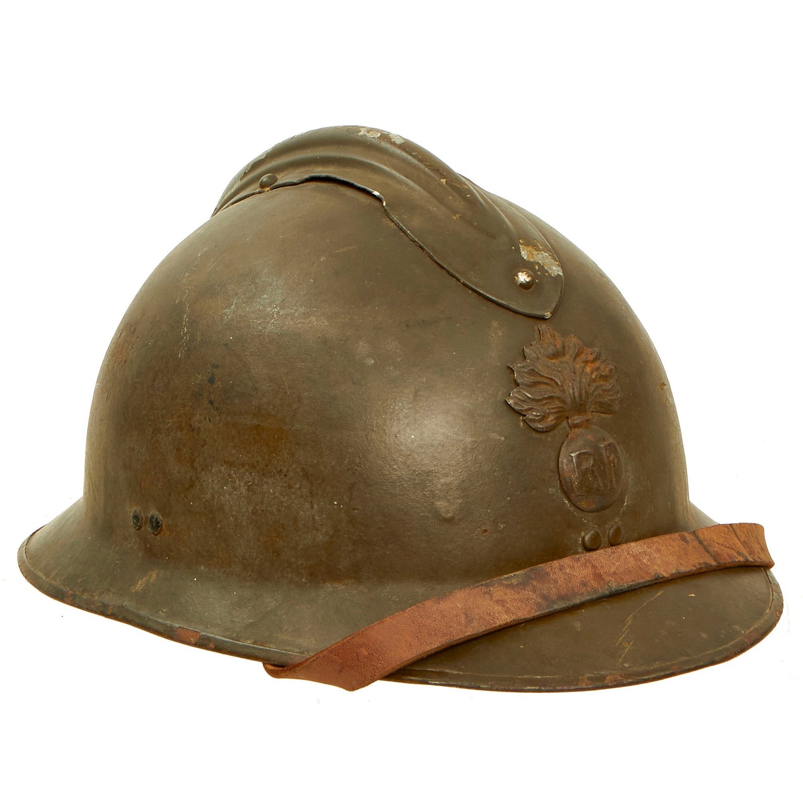 Buy Original French WWII Complete Early Model 1926 Adrian Infantry Helmet with Liner & Chinstrap - Olive Green | Original Firearms Antique For Sale