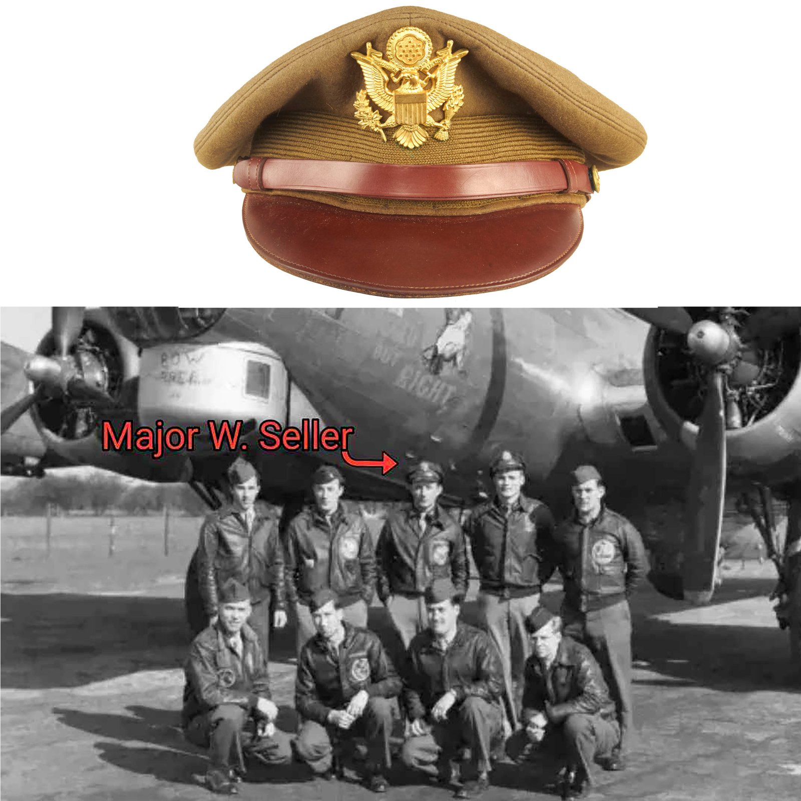 Buy Original U.S. WWII Named US Army Officer’s Winter Service Crusher Cap by Luxenberg Of New York - Major Seller, 401st Bombardment Squadron, 91st Bomb Group, 8th Air Force | Original Firearms Antique For Sale