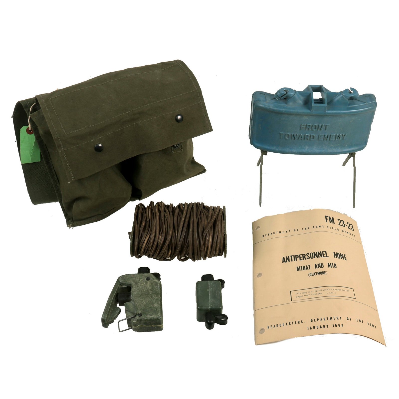 Buy Original U.S. Vietnam War Complete M68 Claymore Mine Training Kit with Canvas Carry Bag and Field Manual 23-23 - Inert | Original Firearms Antique For Sale