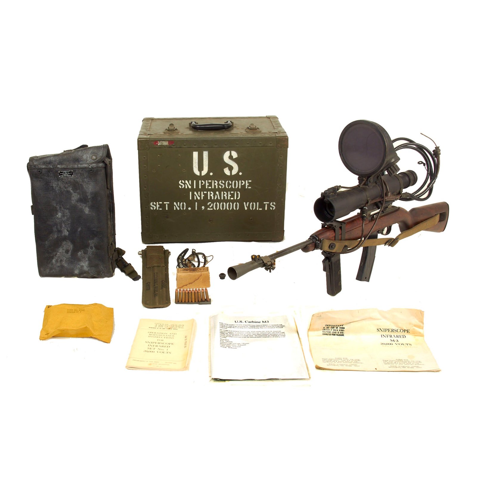 Buy Original U.S. WWII & Korean War M2 Carbine Display Gun with M-3 Infrared Sniper Scope Set in Case & Accessories | Original Firearms Antique For Sale