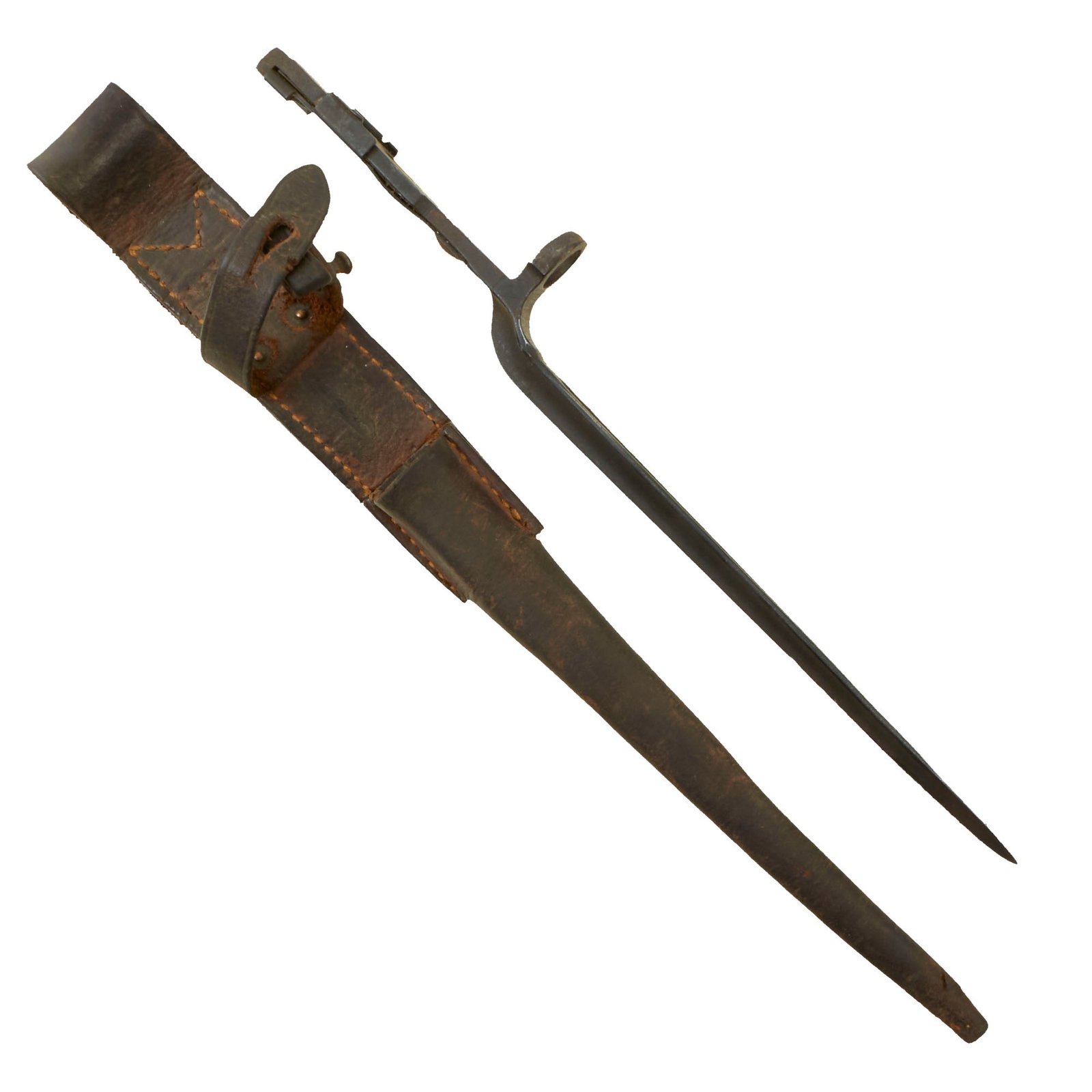 Buy Original U.S. WWII Rare M1941 Johnson Rifle Spike Bayonet Serial 880 with Leather Scabbard | Original Firearms Antique For Sale