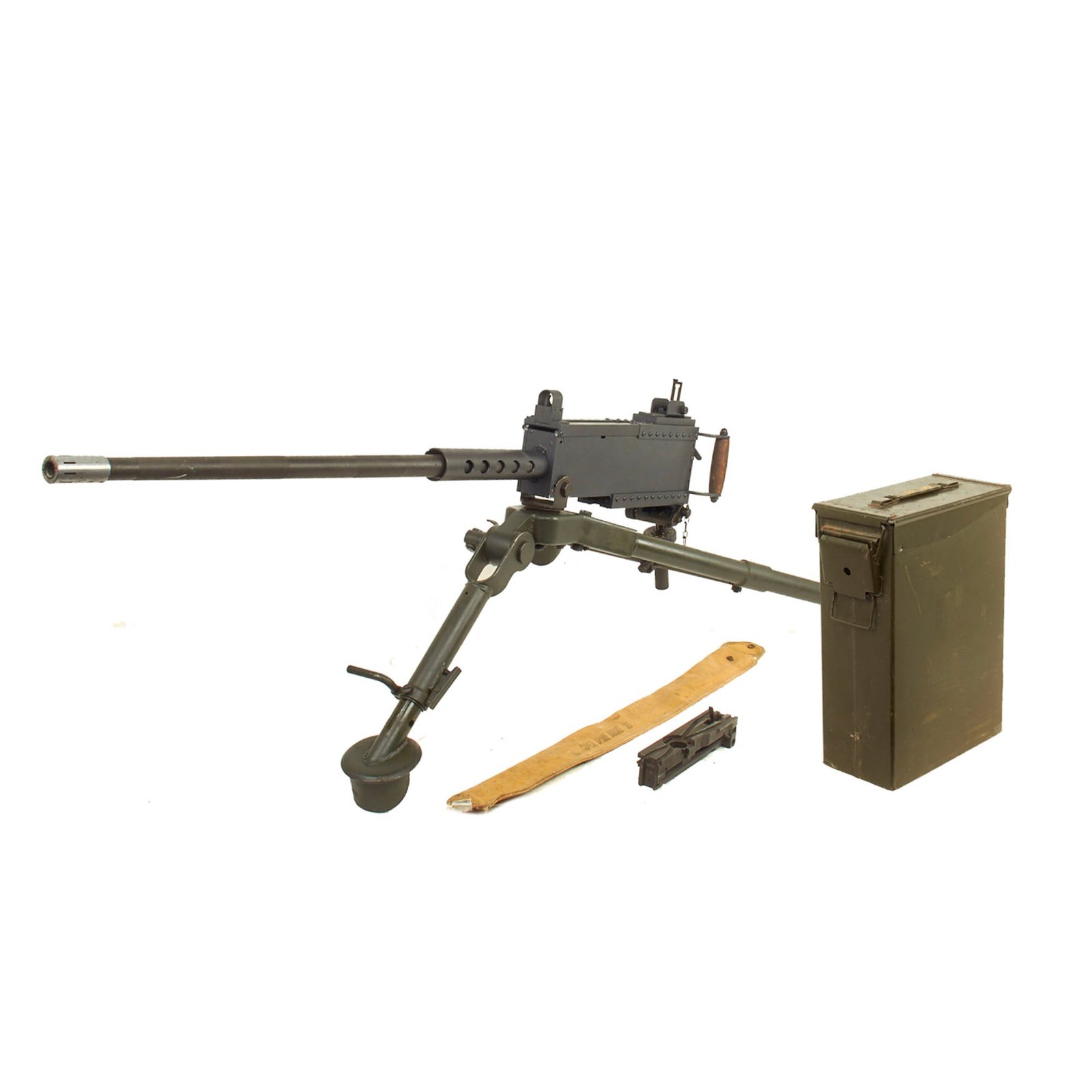 Buy Original U.S. WWII Type M2 Browning .50 Caliber “Ma Deuce” Display Machine Gun with Complete M3 Tripod, Internals & Accessories | Original Firearms Antique For Sale