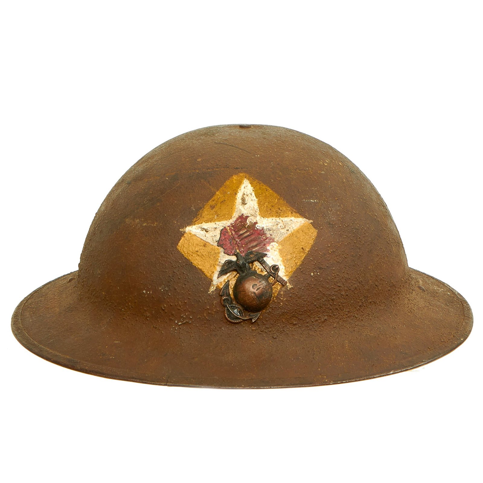 Buy Original U.S. WWI US Marine Corps 2nd Battalion, 6th Marines M1917 Doughboy Helmet With Punch Applied Eagle, Globe and Anchor Device | Original Firearms Antique For Sale