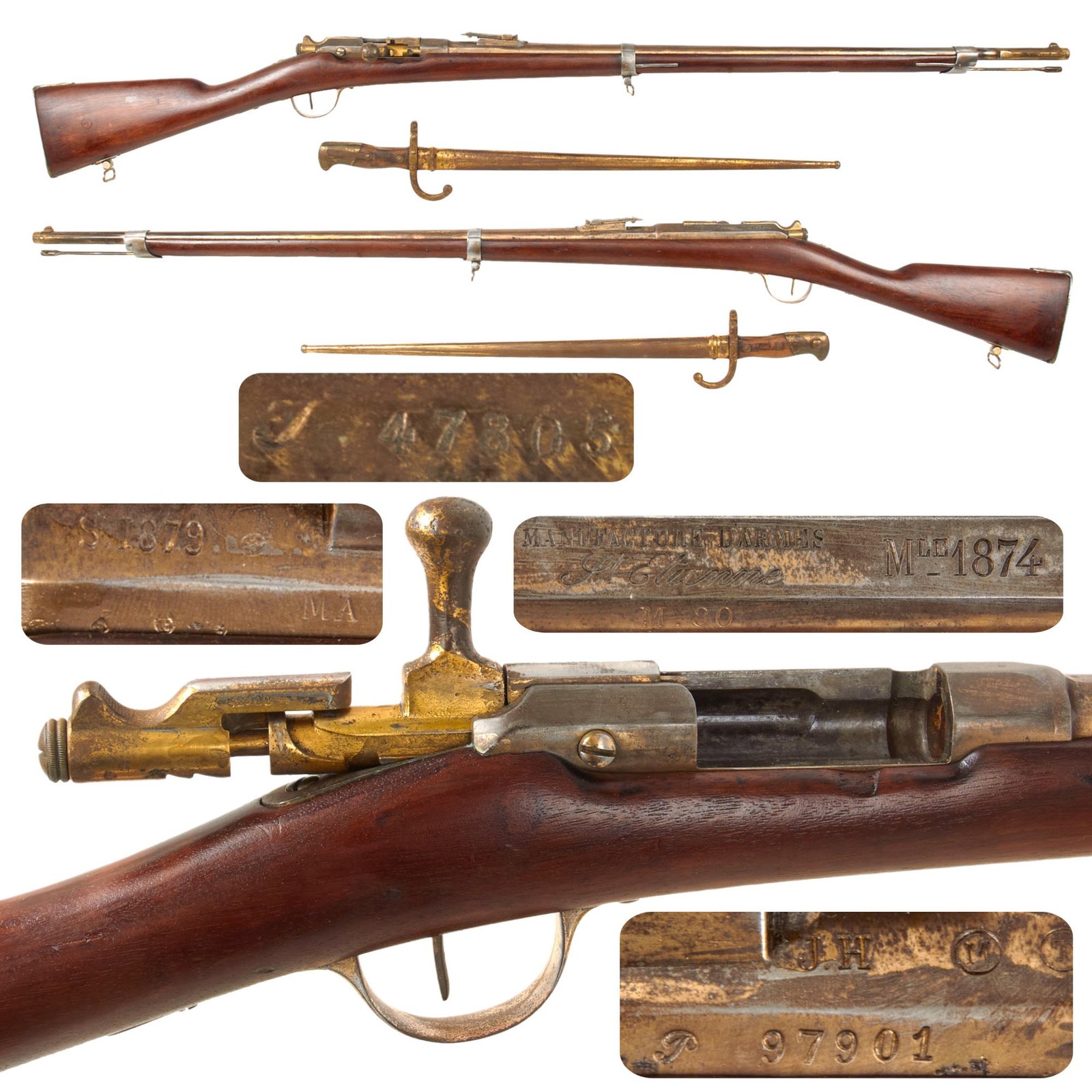 Original French Fusil Gras Modèle 1874 M80 Infantry Rifle by St. Etiénne Arsenal Serial P 97902 with Bayonet and Scabbard - Dated 1879
