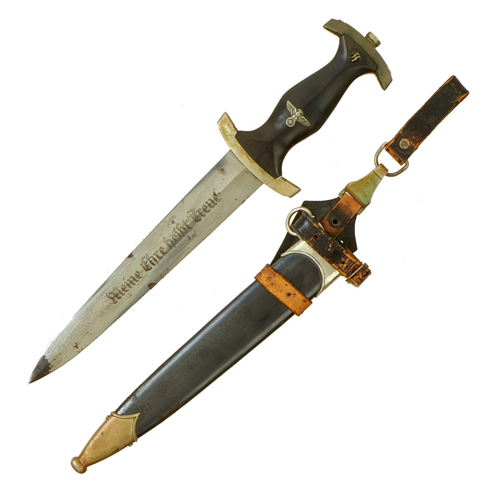Buy Original German WWII Early Model 1933 SS Dagger by Rare Unknown Maker with Scabbard & Rare Vertical Hanger - SS 120/34 RZM | Original Firearms Antique For Sale