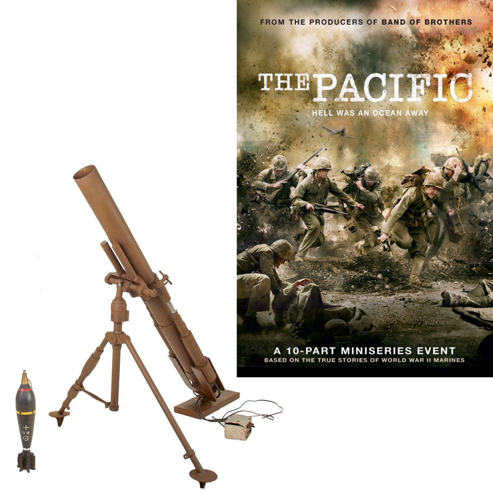 Buy Japanese WWII Type 94 90mm Inert Mortar Replica Prop from "The Pacific" TV Series with Rubber Dummy Round | Original Firearms Antique For Sale