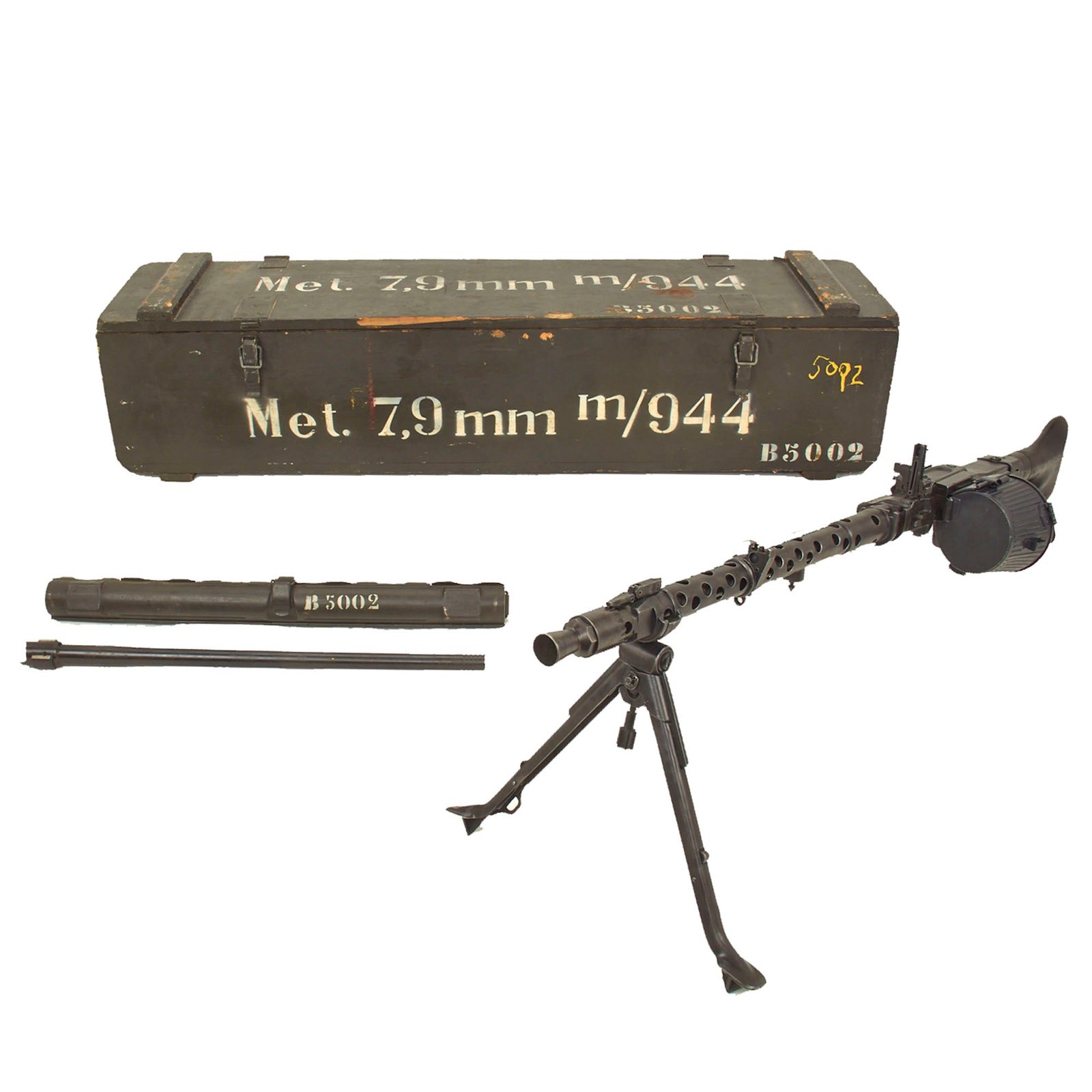 Buy Original German WWII MG 34 Display Machine Gun with Bakelite Buttstock, Spare Barrel In Carrier & Transit Chest - Matching Set Serial 5002 b | Original Firearms Antique For Sale
