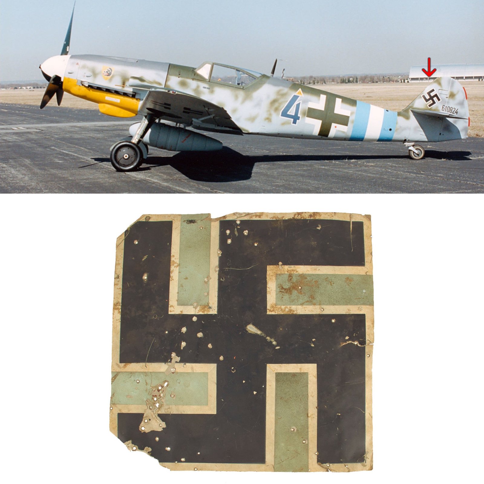 Buy Original German WWII Luftwaffe Messerschmitt Bf 109 19" x 19" Tail Fin Section - Shot Down Over Metz, France in 1944 - Me 109 | Original Firearms Antique For Sale
