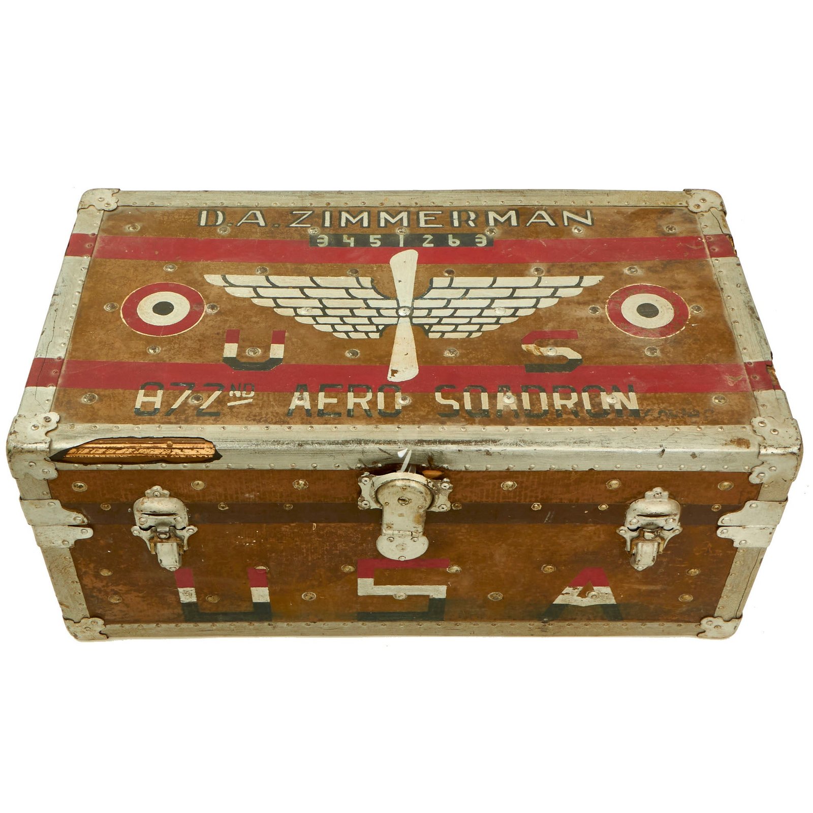 Buy Original U.S. WWI Named 872nd Aero Squadron Painted Footlocker | Original Firearms Antique For Sale