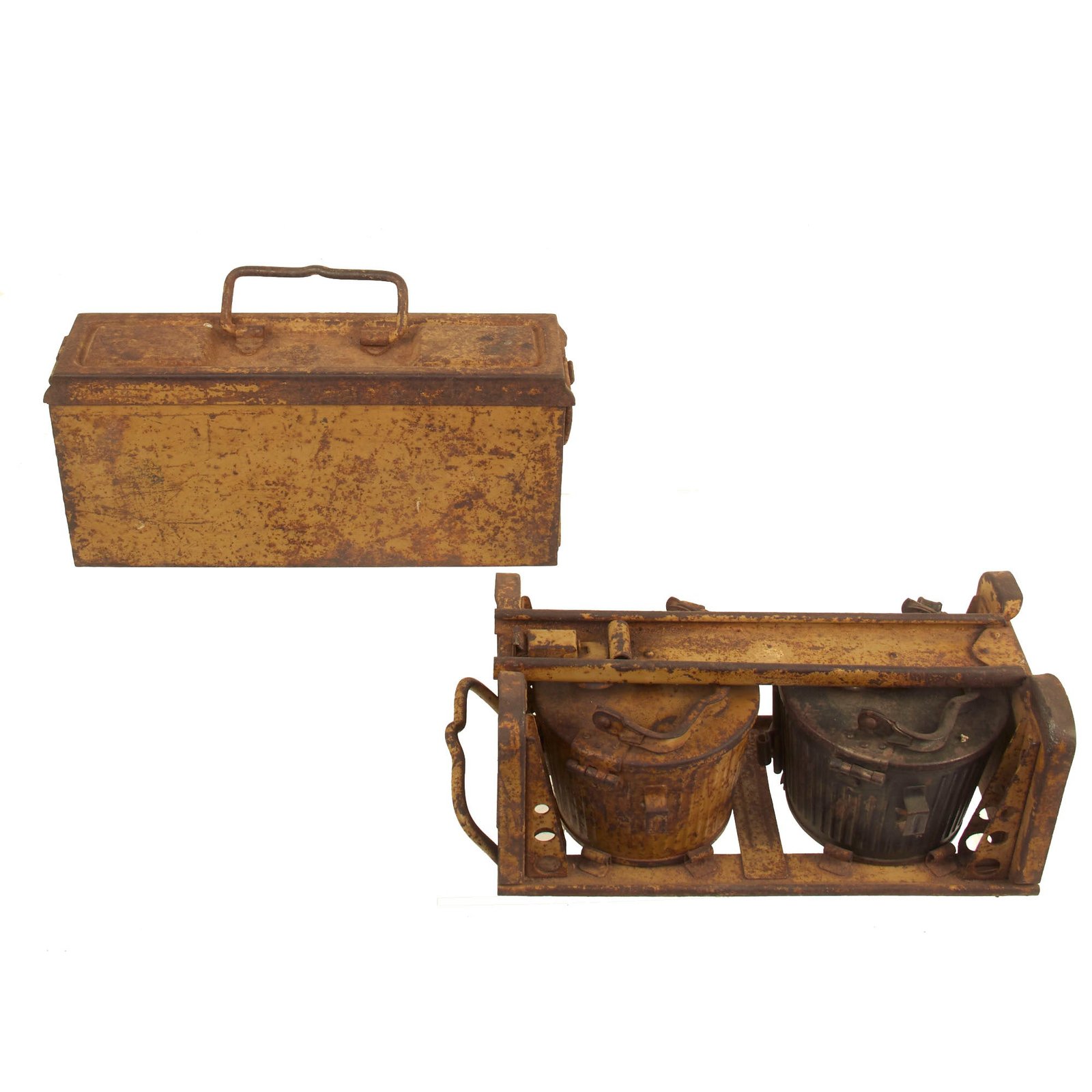 Buy Original German WWII Afrika Korps Desert Camouflage Painted MG34/42 Transport Frame with Basket Belt Carrier Drums and Ammunition Can | Original Firearms Antique For Sale