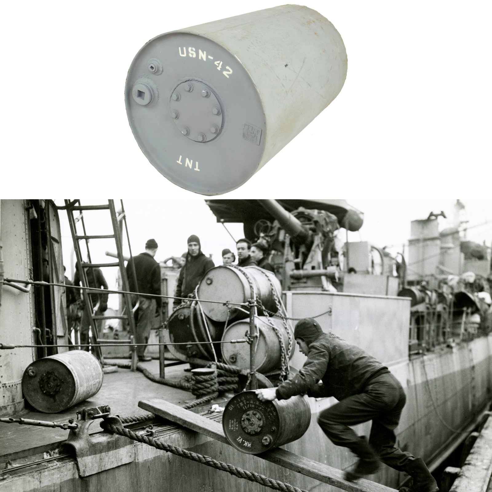 Buy Original U.S. WWII Inert Navy Anti-Submarine Warfare MK6 Depth Charge by Rheem Manufacturing Company - Dated 1942 | Original Firearms Antique For Sale