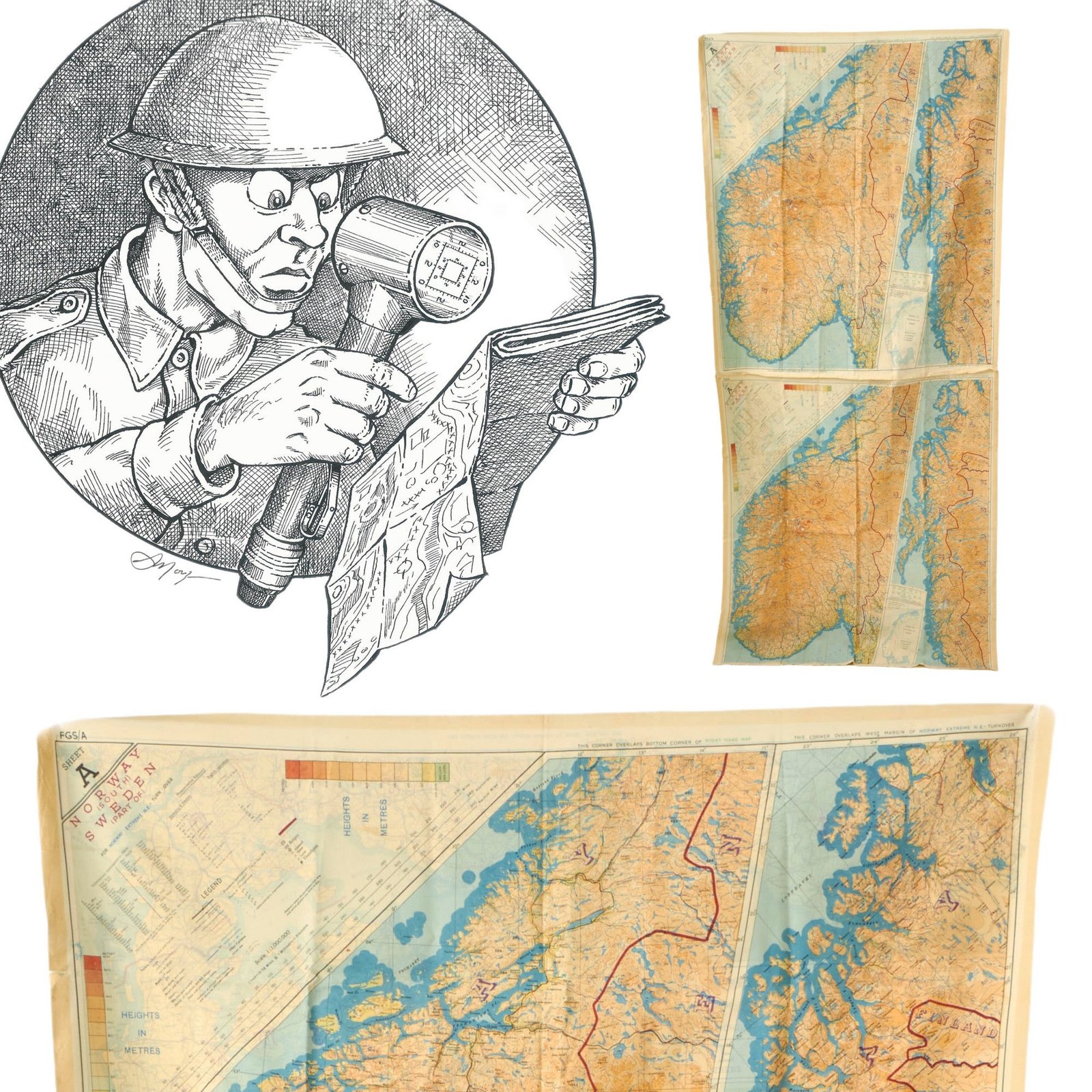 Buy Original British WWII Allied Forces FGS-series Invasion Map of Norway Area Lot of 2 - Sheet FGS/A | Original Firearms Antique For Sale