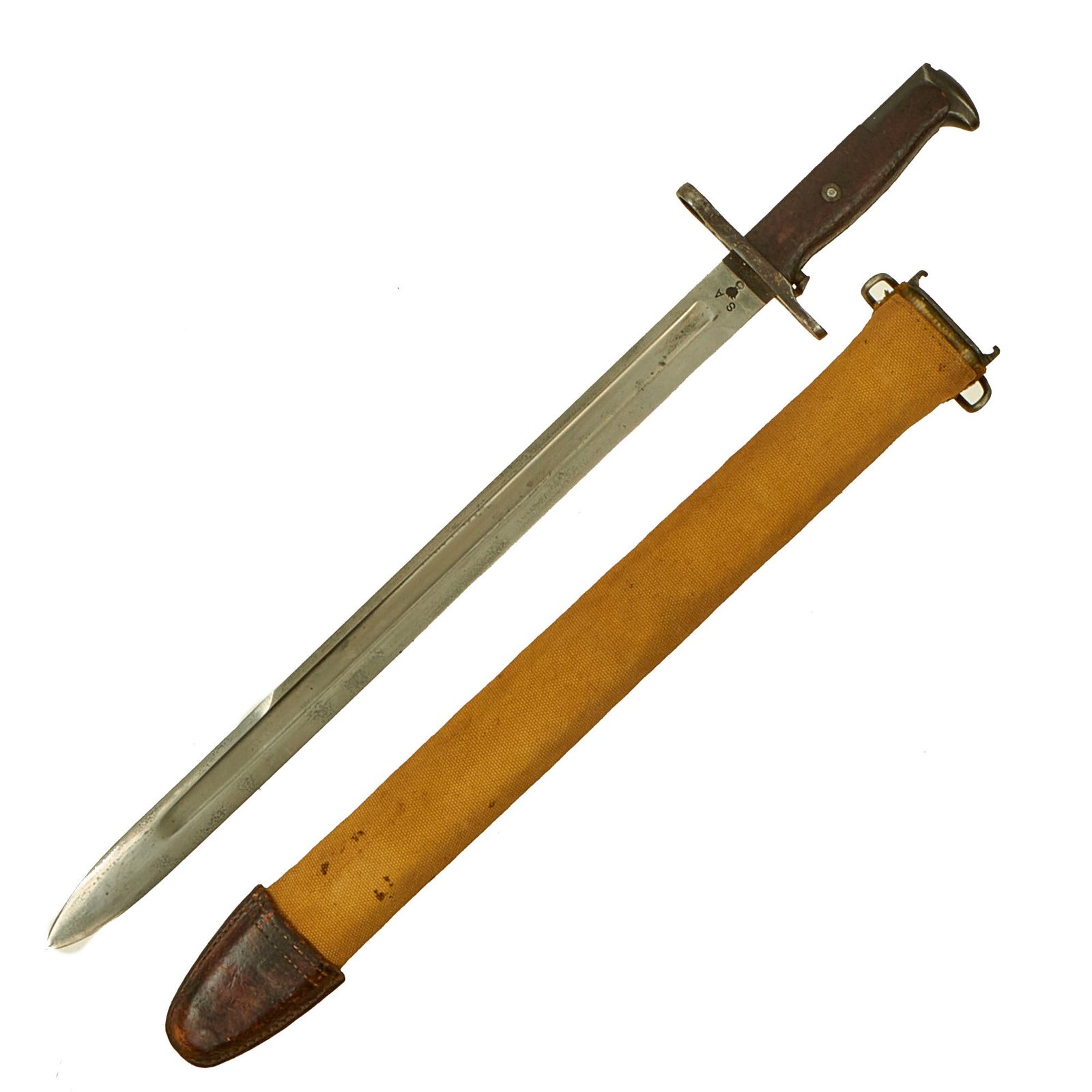 Buy Original U.S. WWI M1905 Springfield 16 inch Rifle Bayonet marked S.A. with M1910 Scabbard - dated 1908 | Original Firearms Antique For Sale