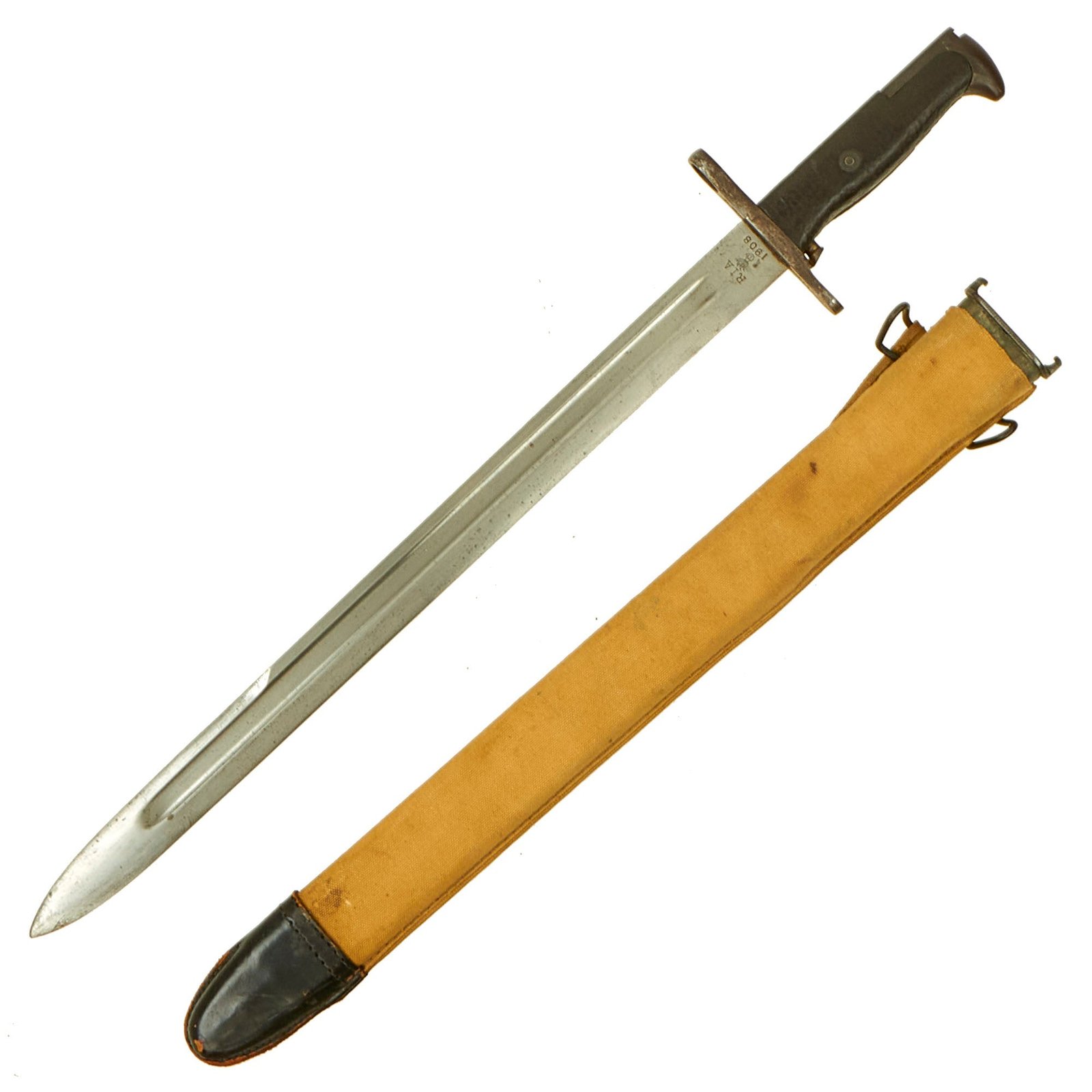 Buy Original U.S. WWI M1905 Springfield 16 inch Rifle Bayonet marked S.A. with M1910 Scabbard - dated 1908 | Original Firearms Antique For Sale