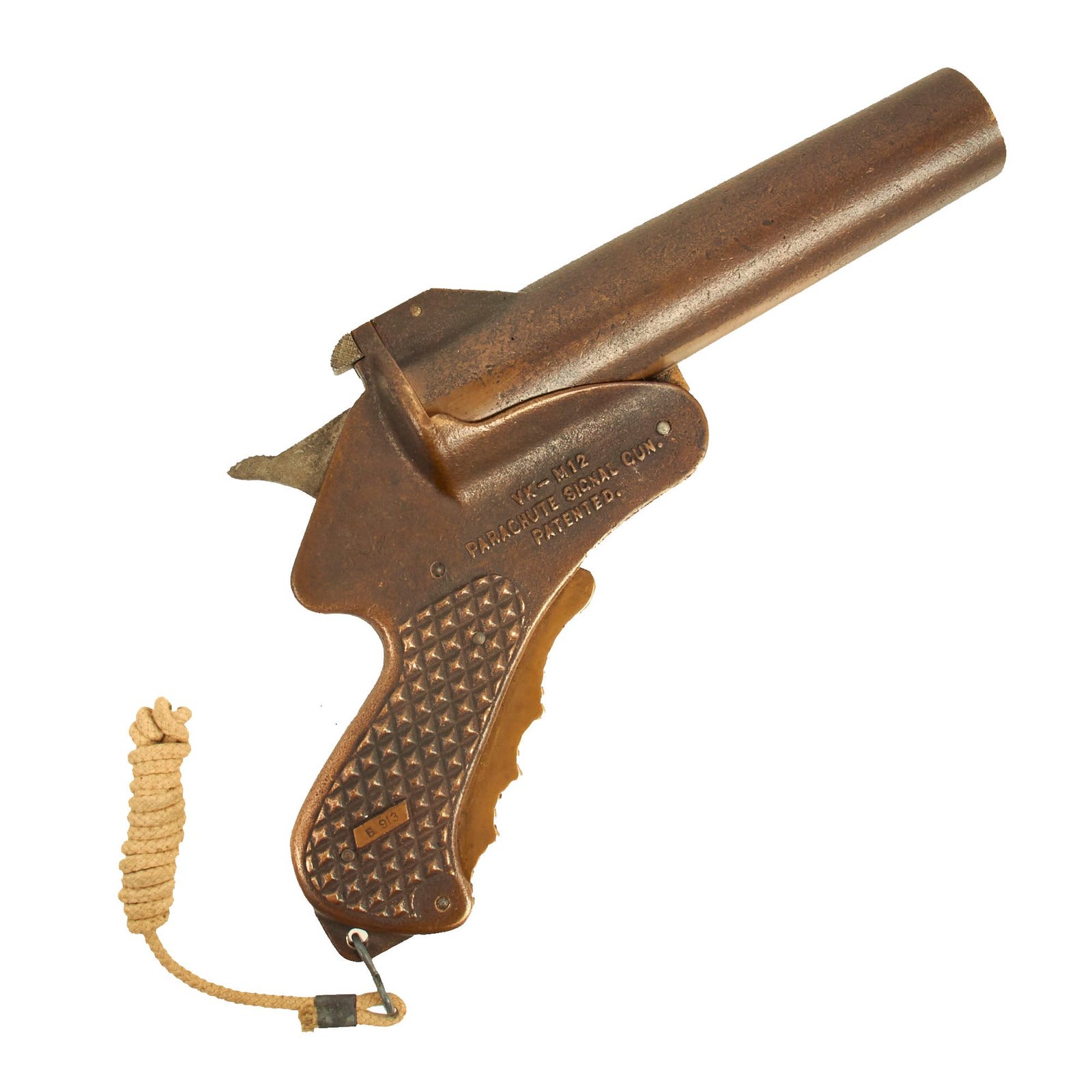 Buy Original U.S. WWII VK-M12 Van Karner Chemical Arms Co. Brass Flare Signal Pistol with Lanyard - dated 1945 | Original Firearms Antique For Sale