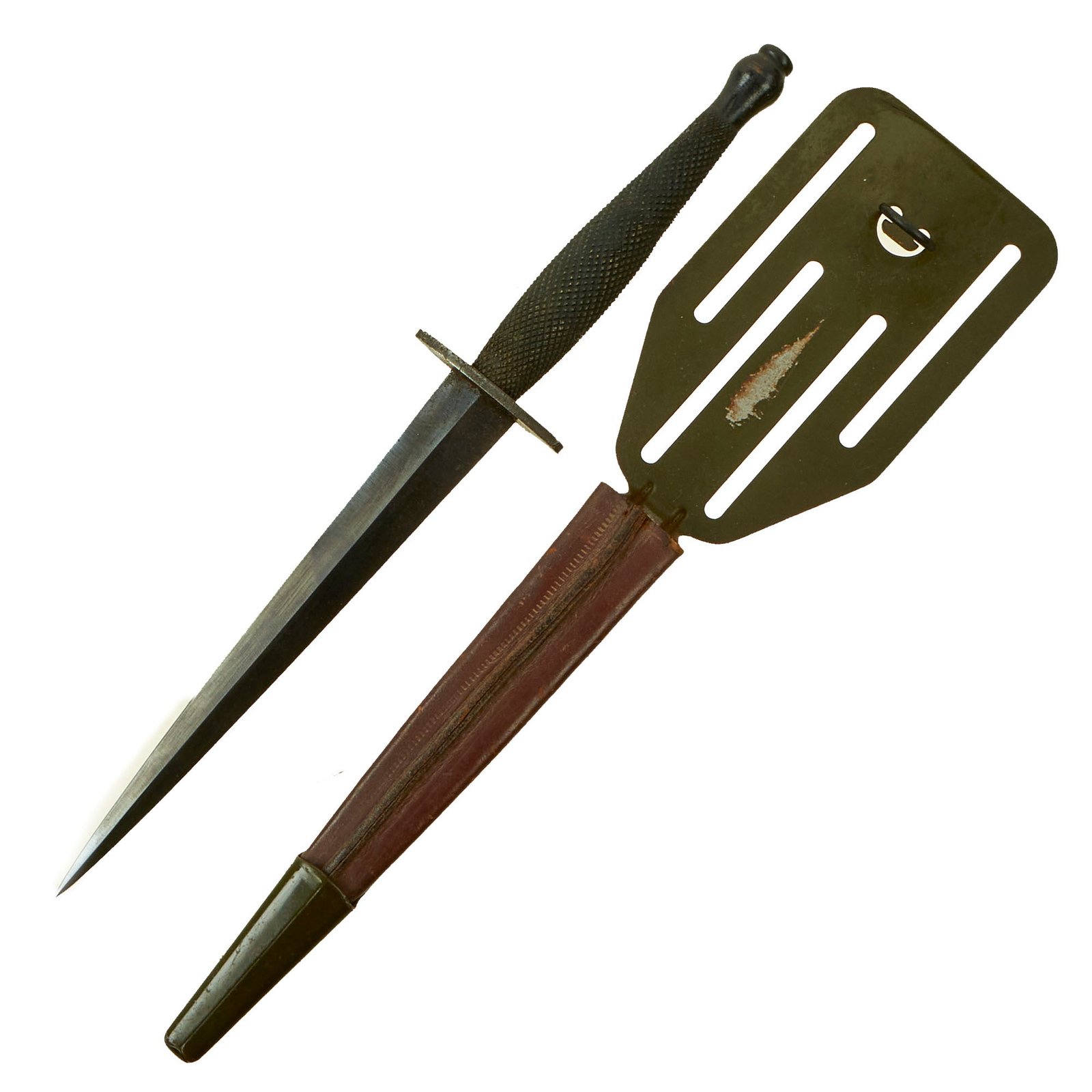 Buy Original Rare Unissued U.S. WWII OSS Stiletto attributed to Landers, Frary, and Clark with "Pancake Flipper" Scabbard - From The Estate of DSC Recipient Brigadier General Donald C. Clayman | Original Firearms Antique For Sale