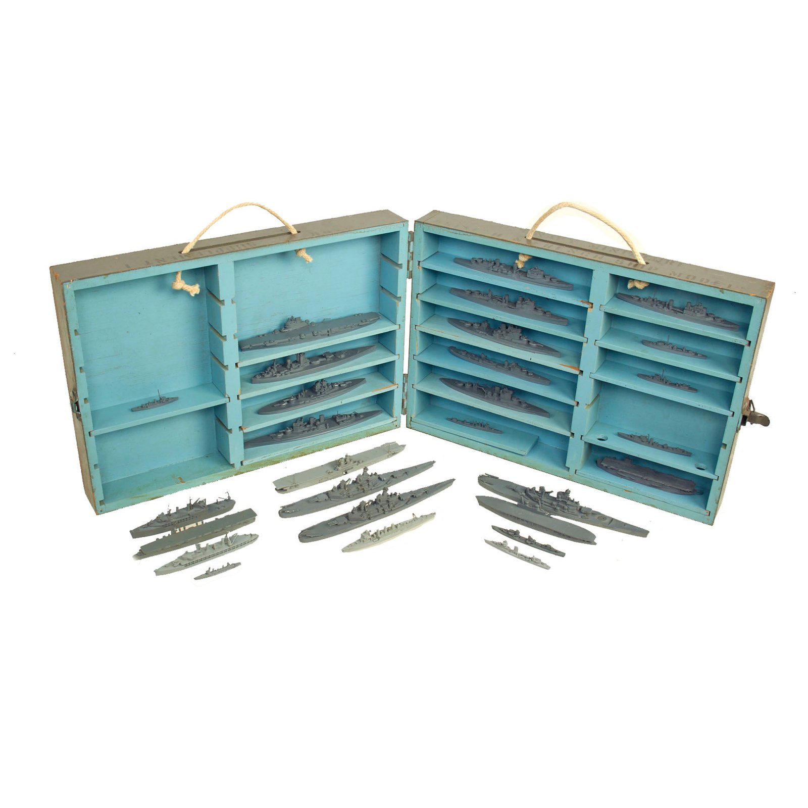 Buy Original WWII U.S. Navy Teacher Models of British & French Ships in Case with Extra U.S. and Other Models | Original Firearms Antique For Sale