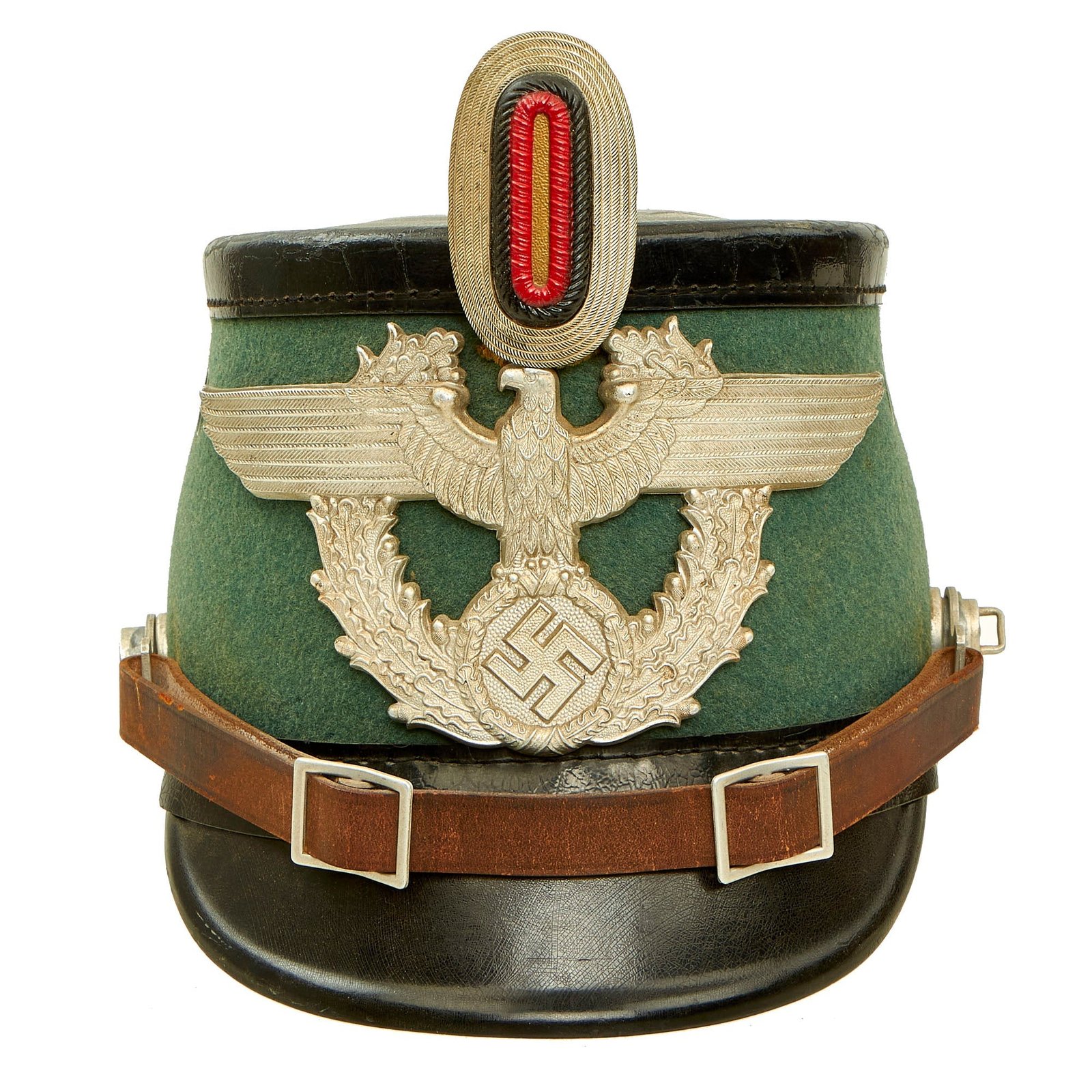 Buy Original German WWII 1938 Dated Late Pattern Metropolitan Police Shako by EREL with Provenance Tag - Size 57 1/2 | Original Firearms Antique For Sale