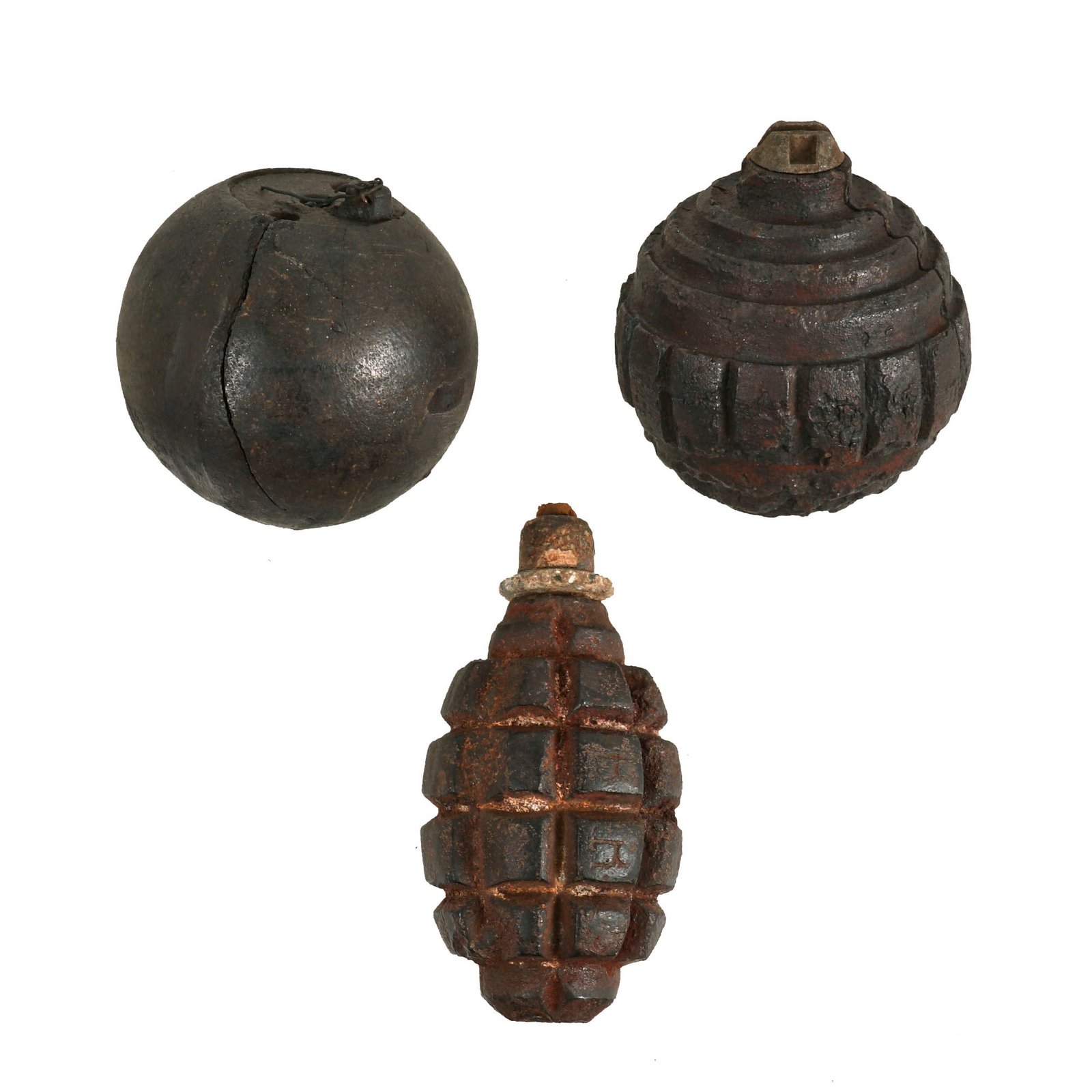 Buy Original German French & British WWI Inert Relic Grenade Lot - Kugel, F1, and Cricket Ball Grenades | Original Firearms Antique For Sale