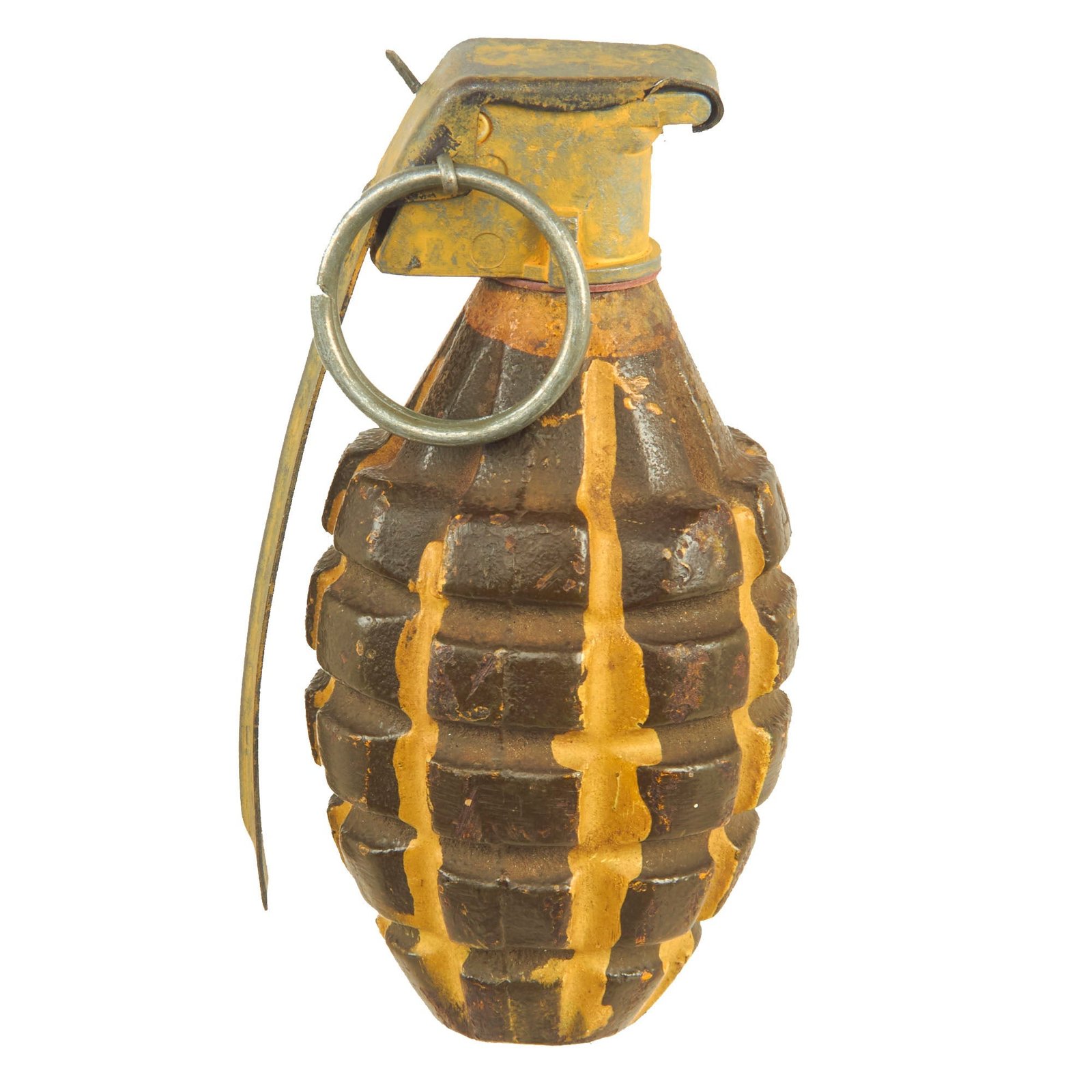 Buy Original U.S. WWII Inert MkII Pineapple Grenade with Yellow Ring & M10 Series Fuze | Original Firearms Antique For Sale