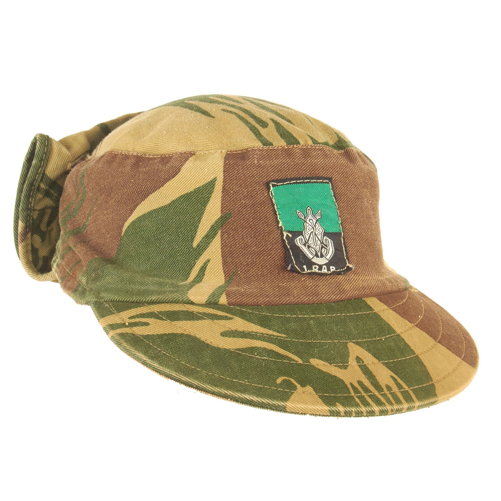 Buy Original Rhodesian Bush War Era 1st Battalion Rhodesian African Rifles Brushstroke Camouflage Pattern Keko (Swallowtail) Patrol Cap With Neck Protector - Size 56cm | Original Firearms Antique For Sale